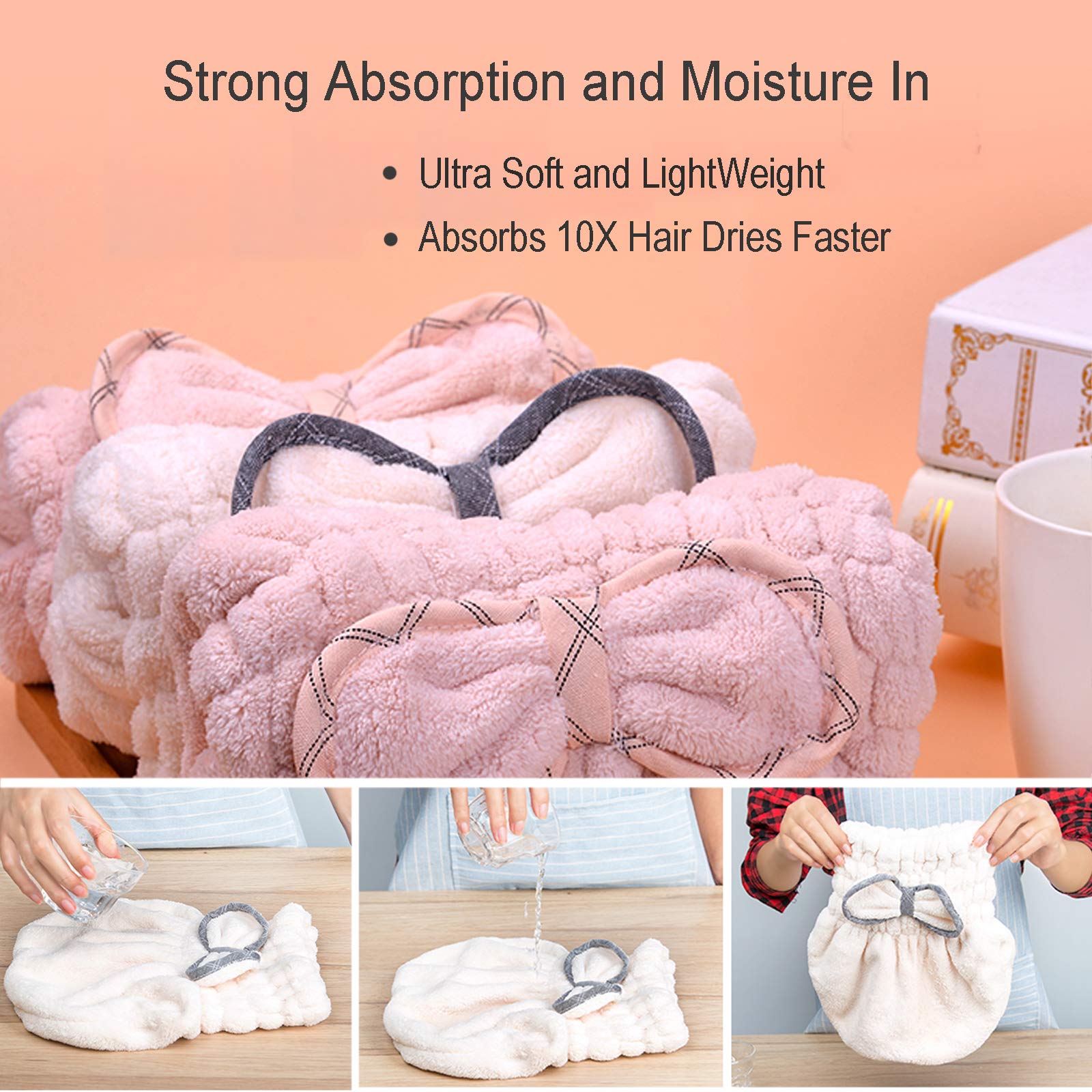 Jseng Large Microfiber Fast Hair Drying Towel Cap [New Upgrade], Extrame Soft & Ultra Absorbent, Fast Drying Hair Caps for Long