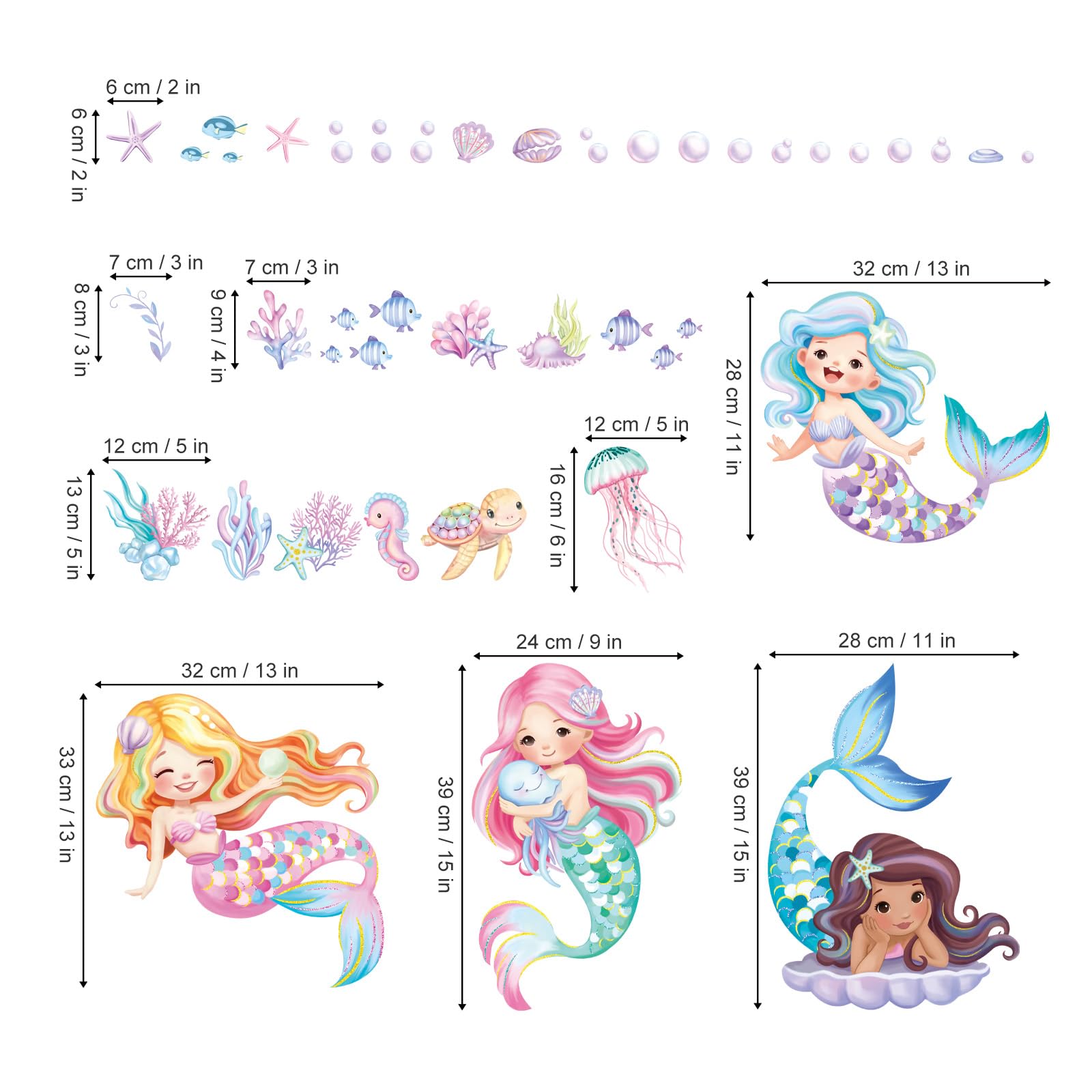 Decalmile Under The Sea Mermaid Wall Decals Ocean Fish Starfish Turtle Wall Stickers Baby Nursery Girls Bedroom Bathroom Wall De