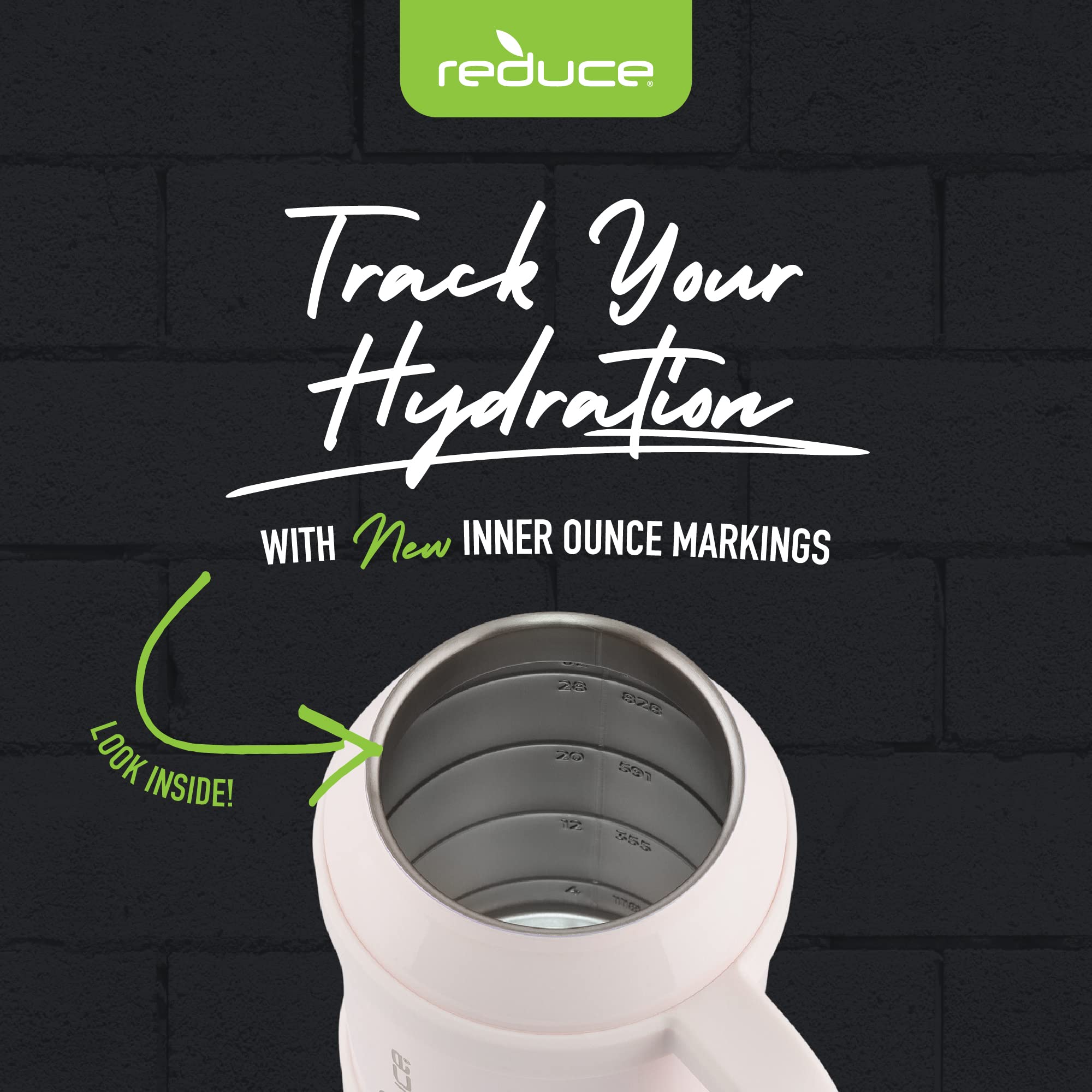 REDUCE Reusable 32 oz Cold1 Water Tumbler - Ergonomic Handle - Double-Wall Insulation - Sturdy Desktop/Tabletop Mug with Lid and