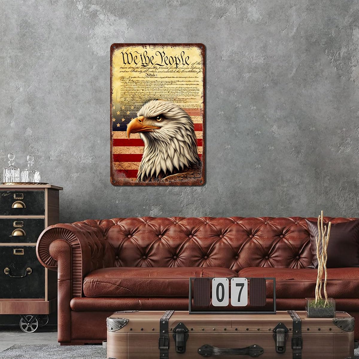 Patriotic Eagle Tin Sign - We the People Declaration of Independence Metal Wall Art, American Flag Decor for Veteran Tribute, Ga