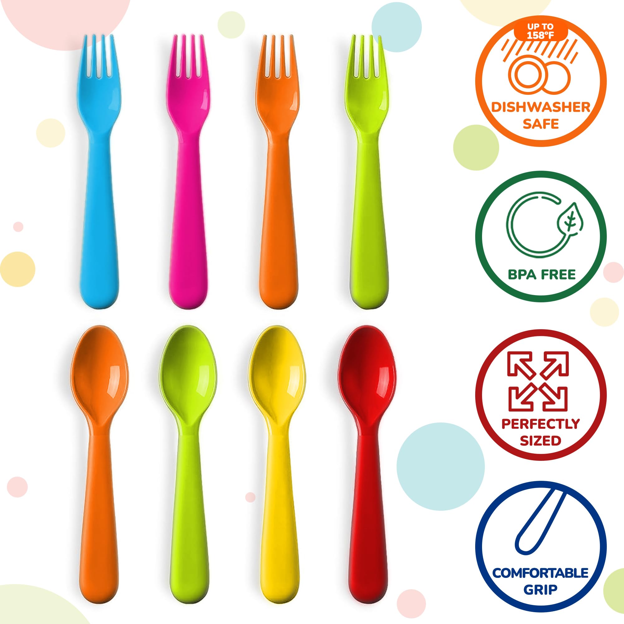 PLASKIDY Plastic Toddler Utensils Set of 12 Kids Utensils Forks and Spoons - BPA FREE/Dishwasher Safe Toddlers Silverware Set Br