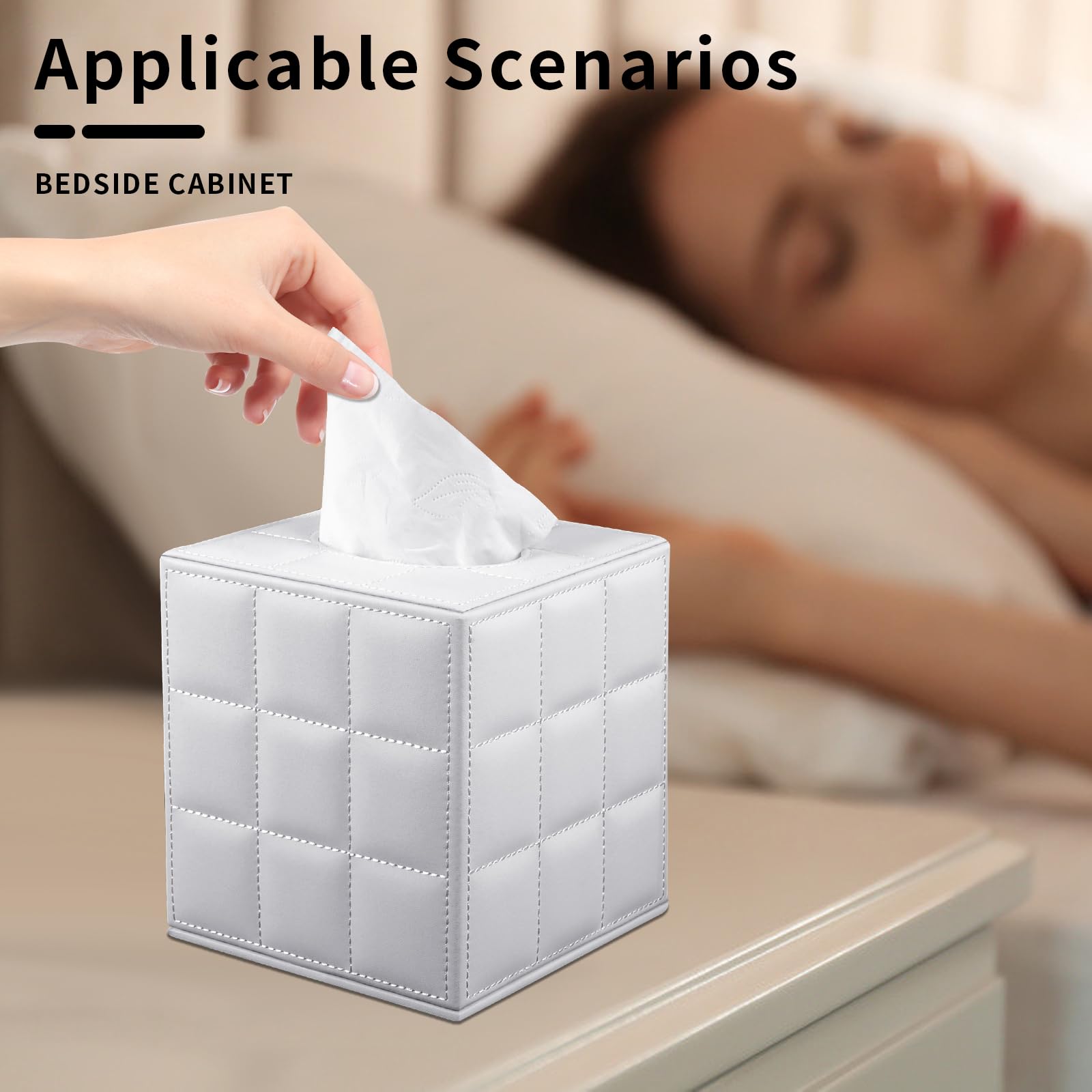 Rhcsz Tissue Box Cover Square,Stylish Pu Leather Tissue Box Holder For Dresser Bathroom,Facial Tissue Holder With Magnetic Botto
