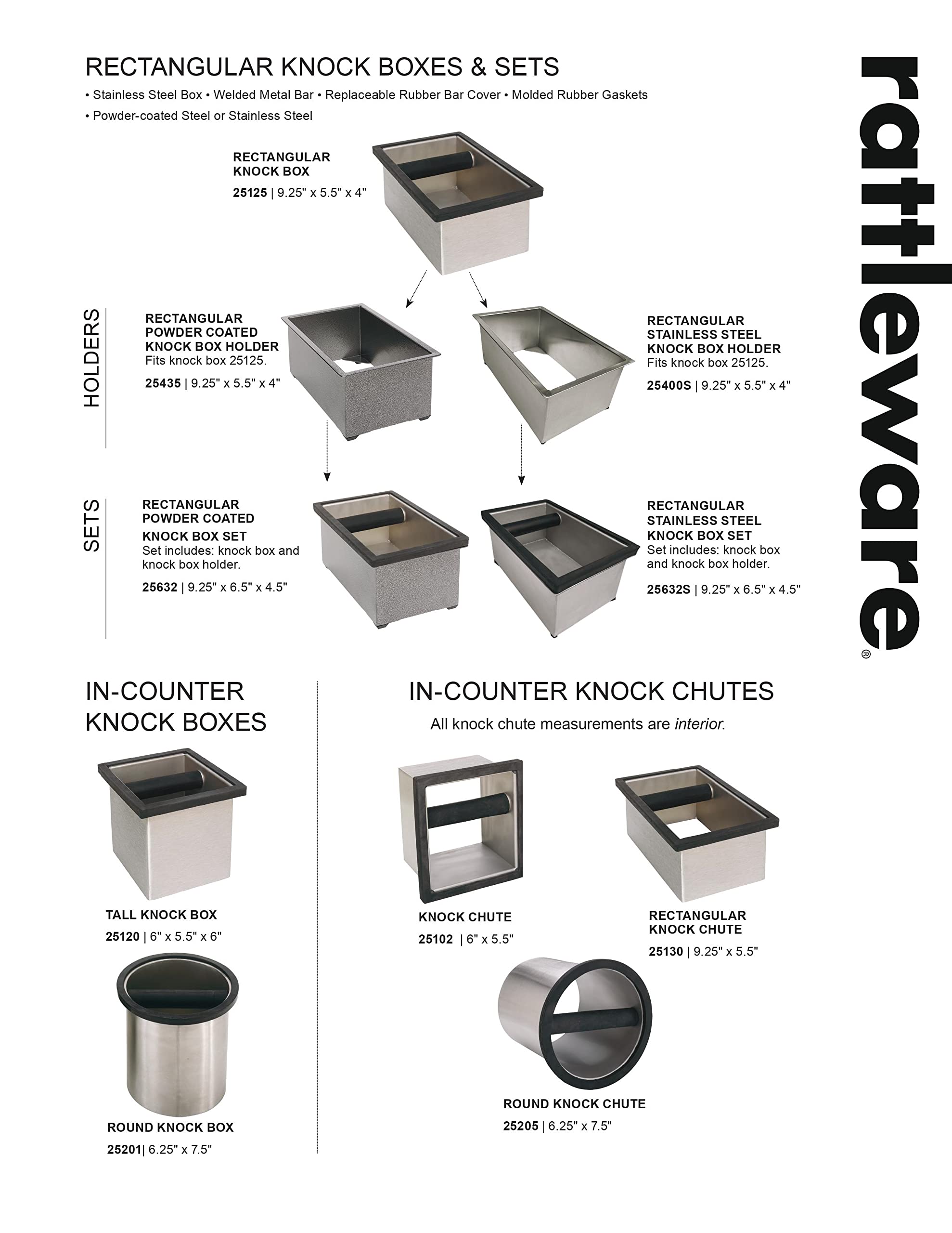 Rattleware Stainless Steel Open Bottom Knock Box Chute - For Home, Cafe, Restaurant, Hotel, Office, R Commercial Establishment -