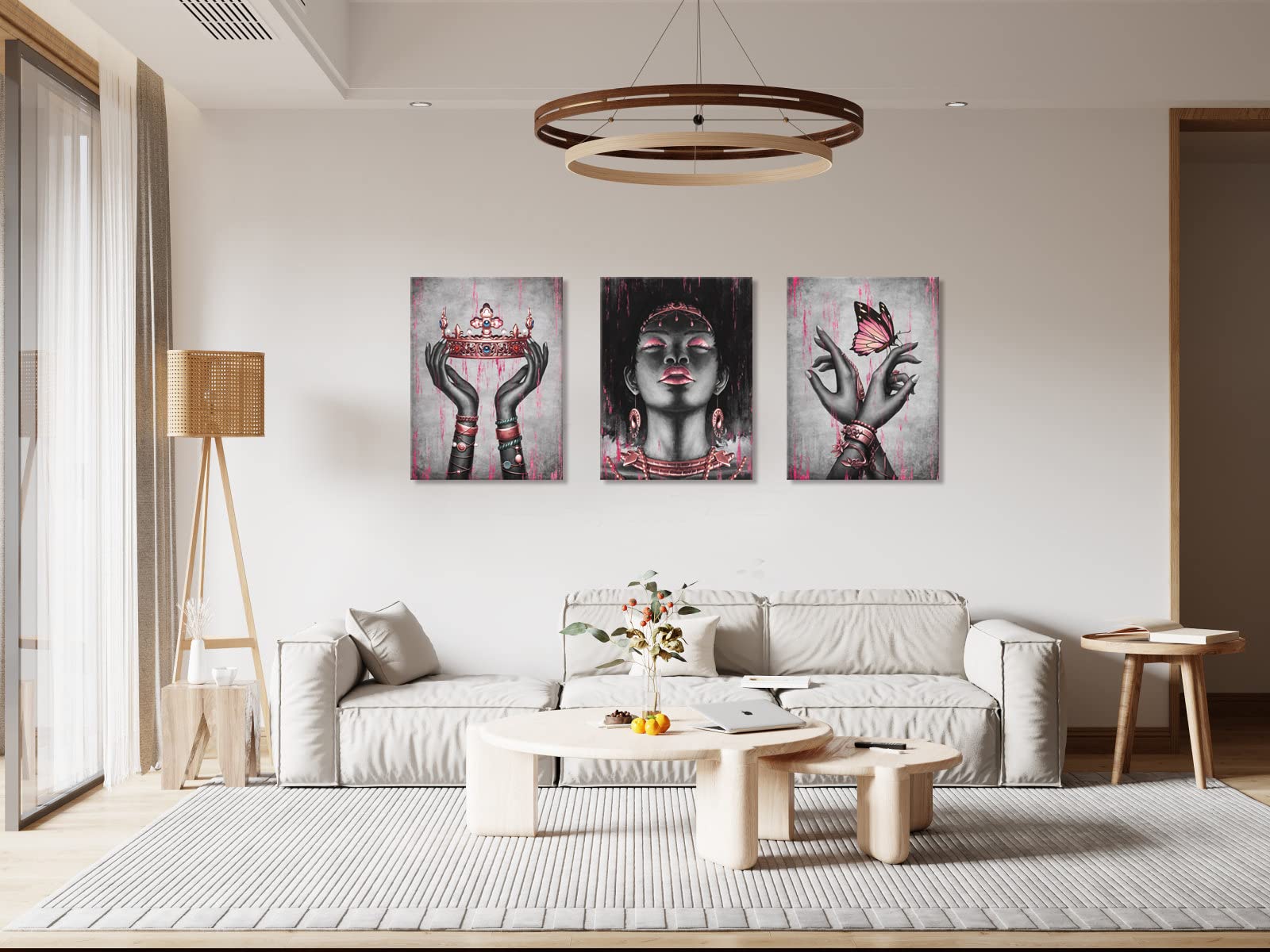 Visual Art Decor Pink And Grey African American Wall Art Pink Room Decor Black Woman Portrait Fashion Painting Framed Canvas Pri