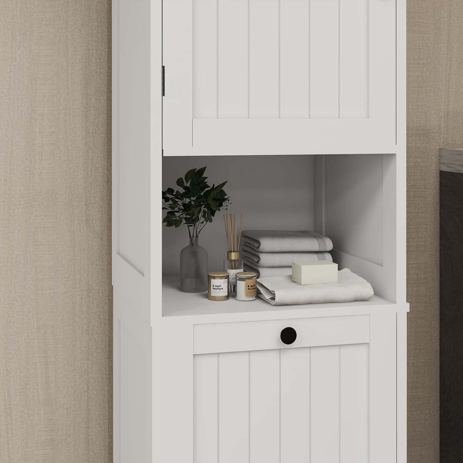 Locsear Tilt Out Laundry Hamper Cabinet, 55 Tall Bathroom Storage Cabinet Laundry Cabinet With Shelves And Clothes Basket, Hampe