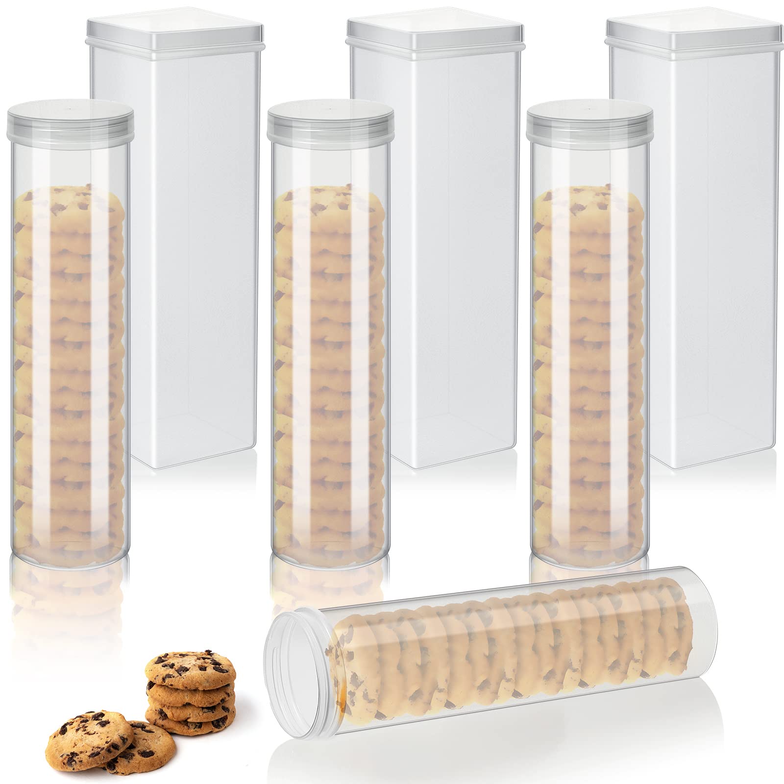 Suclain 6 Pcs Plastic Cracker Container Saltine Cracker Storage Keeper Plastic Cookie Holder Stay Fresh Round and Square Sizes A