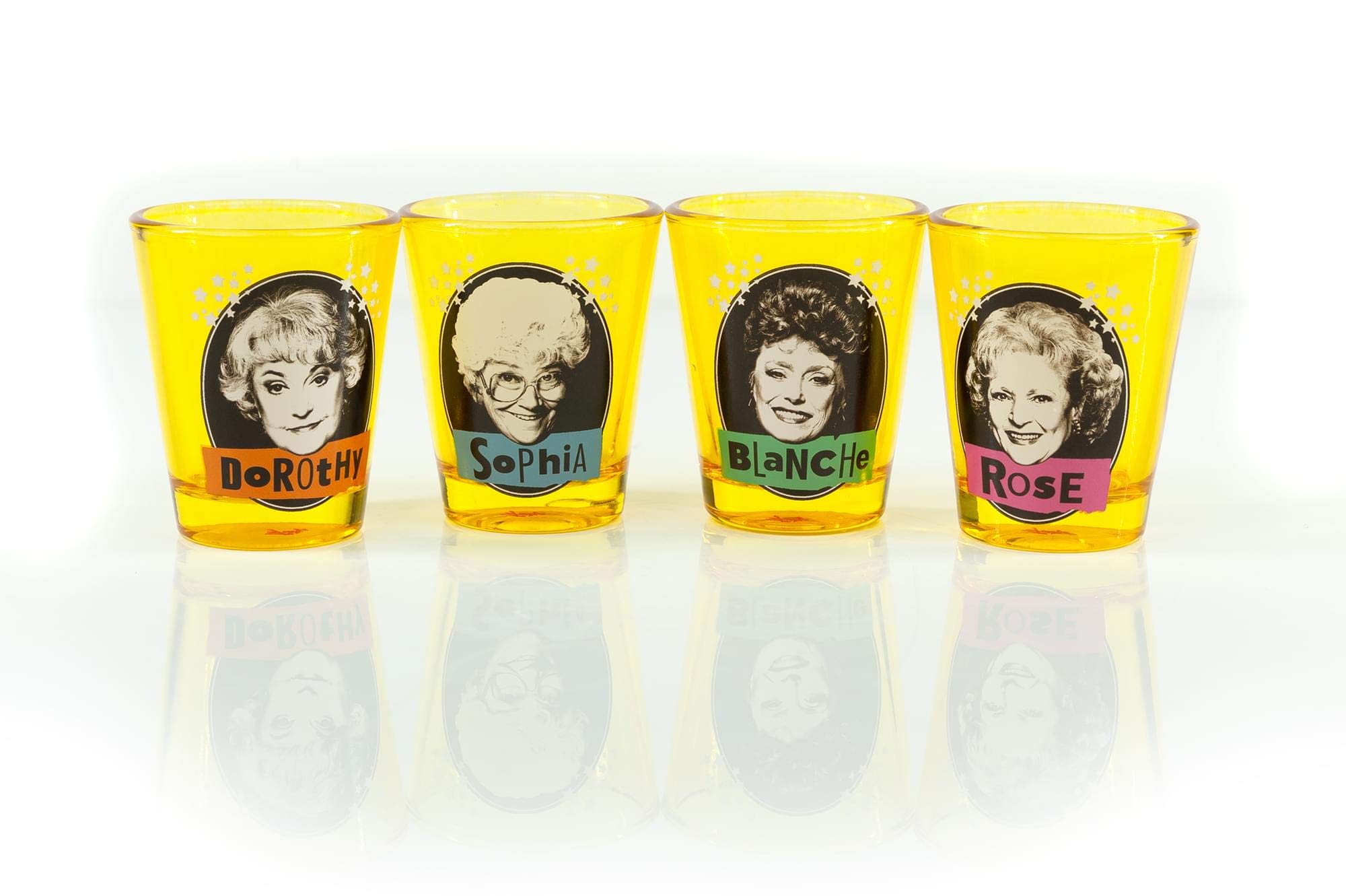 JUST FUNKY Golden Girls Shot Glass Collectible Set - 4 Count, 2 oz Glass, Yellow