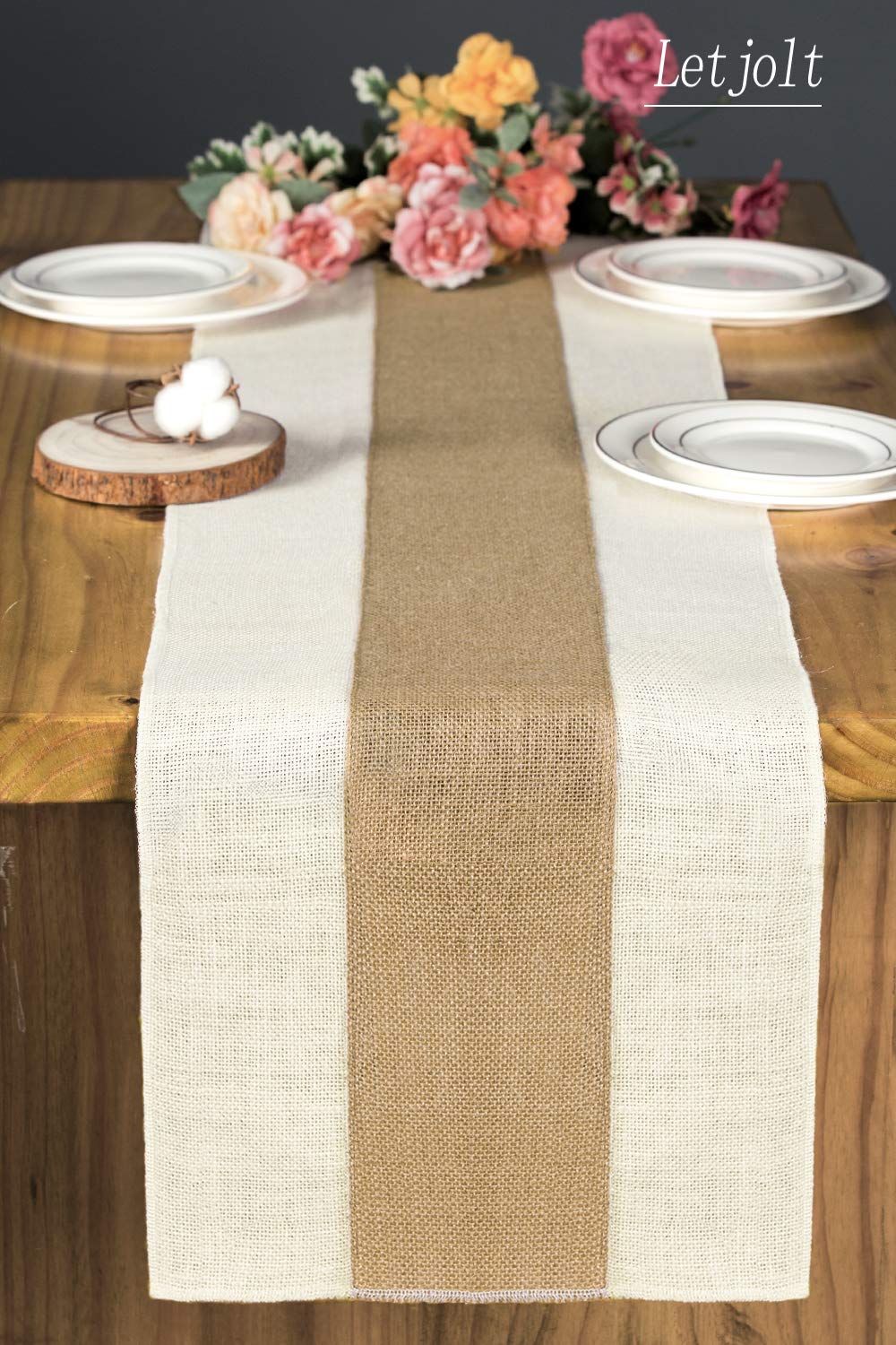 Letjolt Burlap Table Runner Rustic Table Runner Farmhouse Table Decor Macrame Table Runner Jute Woven Fabric, Light Colour Edge