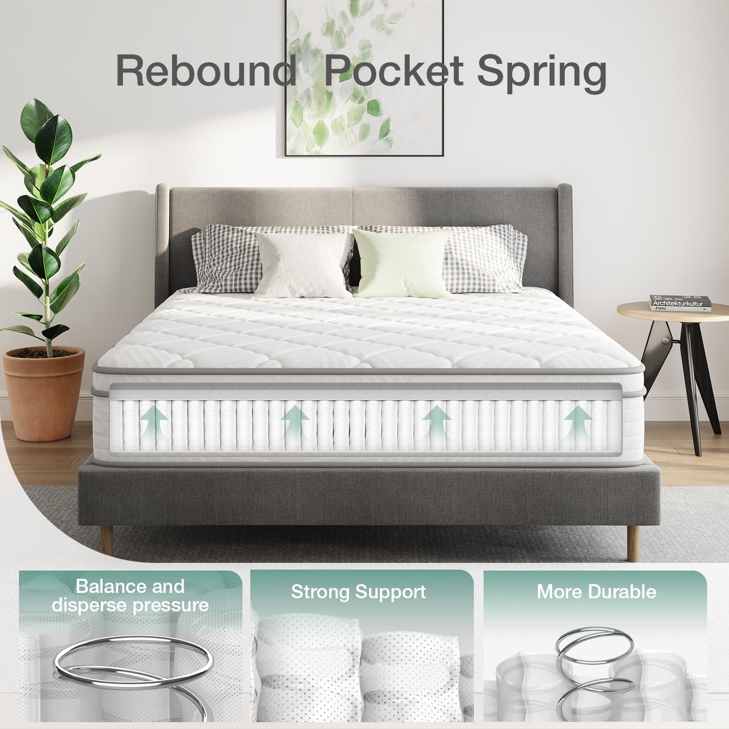 Novilla 14 Inch Queen Size Mattress, Queen Hybrid Mattress In A Box For Back Pain Relief & Support, Spring Mattress Queen Size 1