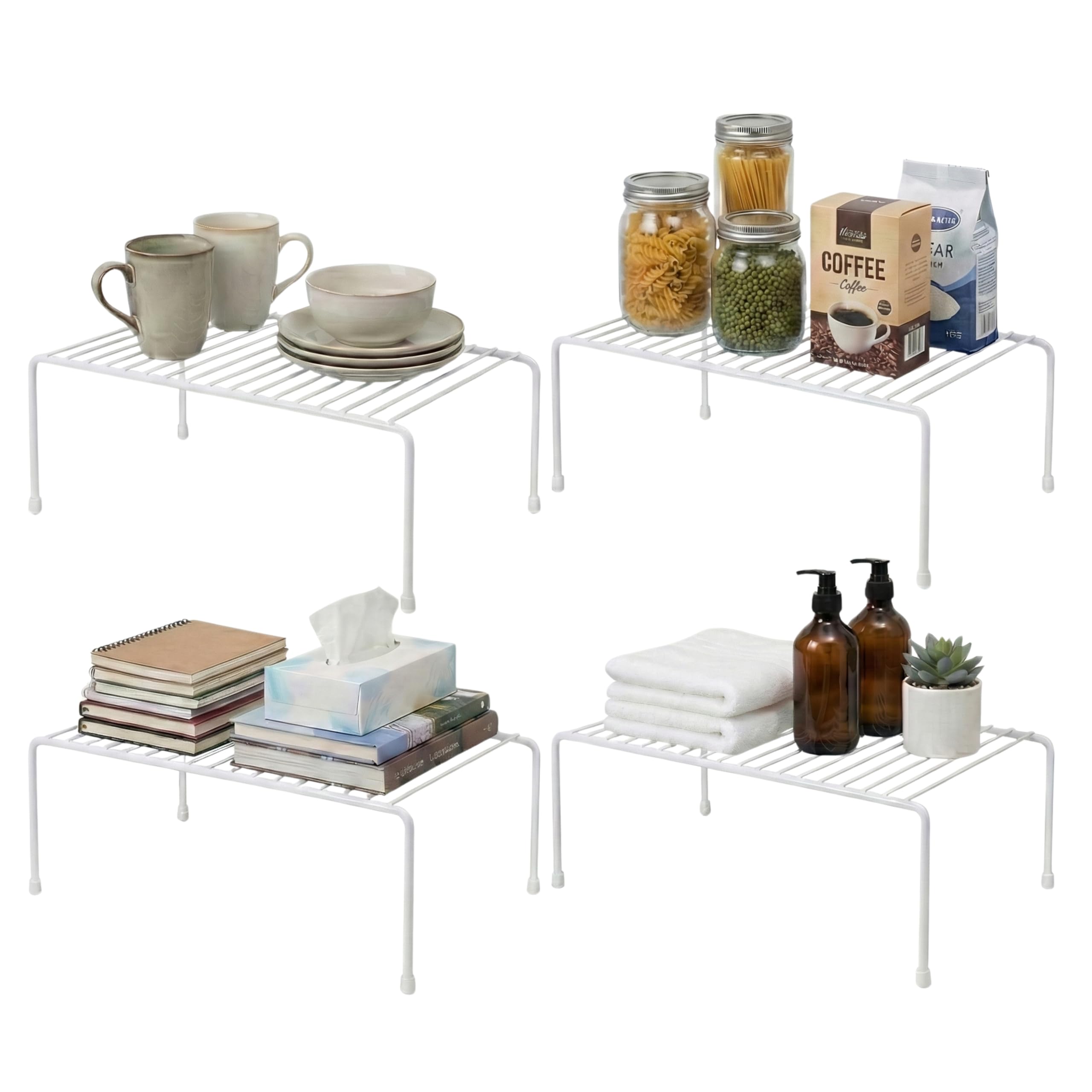 Evelots Wire Shelf Organizer Set, Metal Cabinet Shelf Risers, 4Pack, White