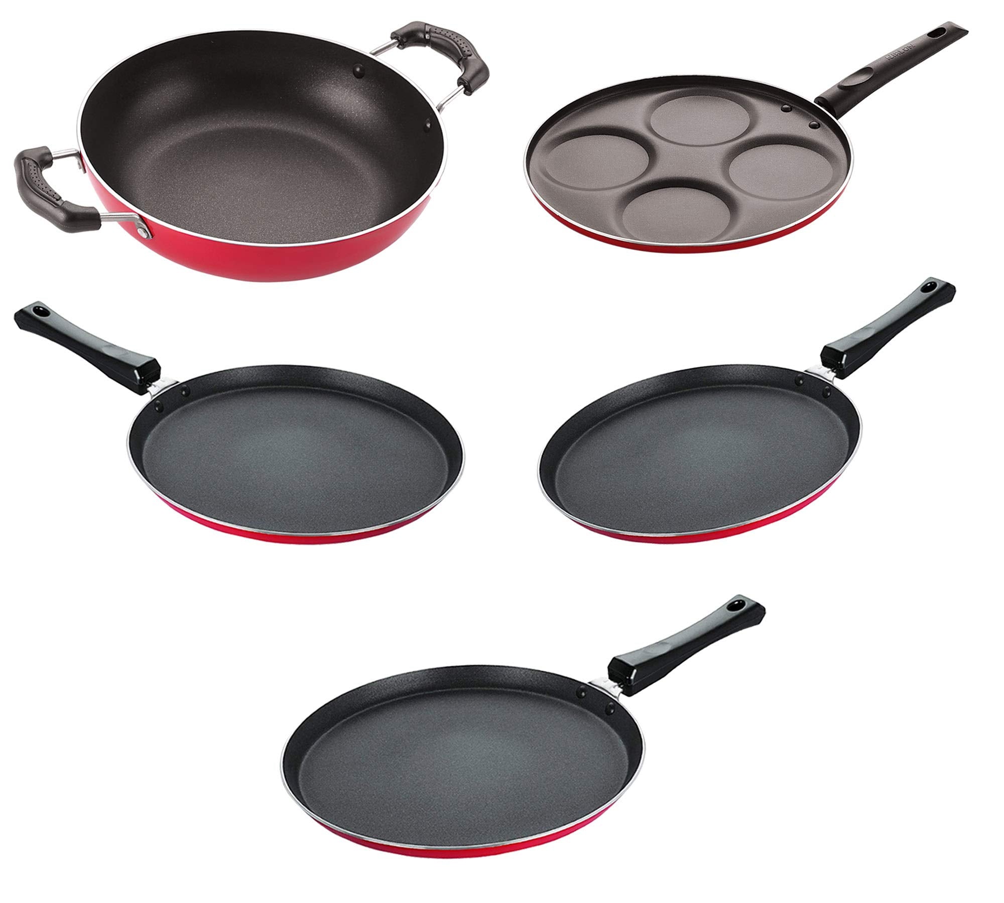 Nirlon Kitchen Non Stick Aluminium Cookware Gift Set Of 5 Pieces (2.6Mm_Ft13_Ft12_Kd13_Ft11_Up4)