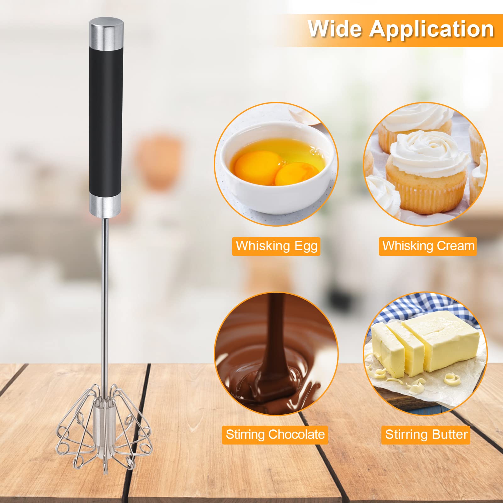 Manual Whisk Egg Beater, Stainless Steel Anti Rust Hand Push Egg Beater Manual Blender Rotatable Egg Beater Whisk Hand Semi Auto