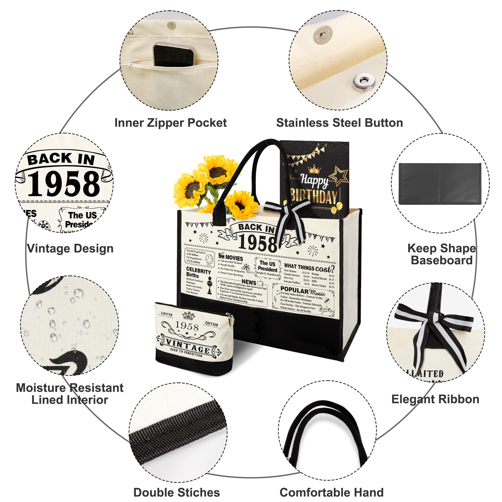 YeohJoy 67th Birthday Gifts for Her Canvas Tote Bag Travel Gear, Unique 67 Years Old Birthday Gifts for Girlfriend Sister Friend