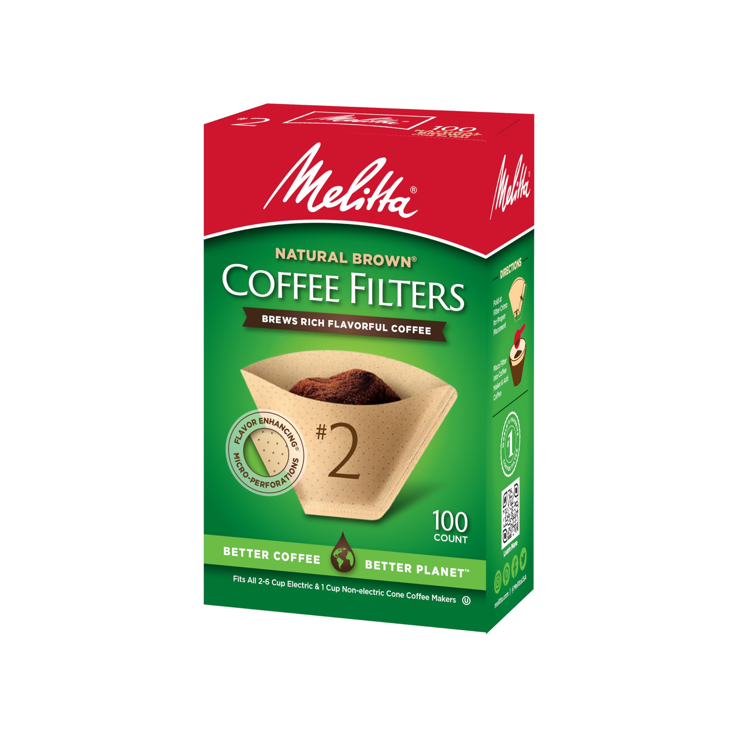 Melitta #2 Cone Coffee Filters, Unbleached Natural Brown, 100 Count (Pack Of 3) 300 Total Filters Count - Packaging May Vary