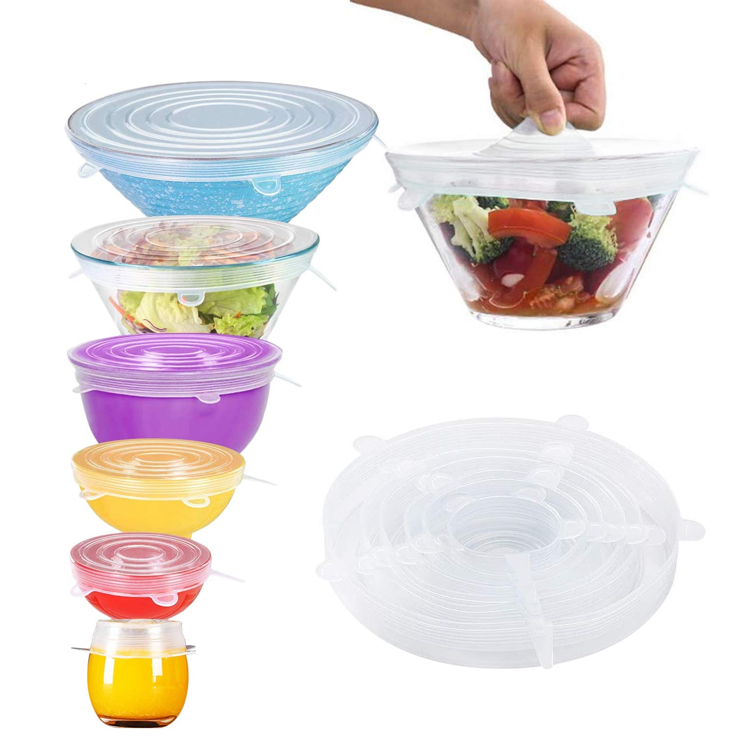 Yazjiwan Silicone Stretch Lids, Durable & Eco-Friendly Elastic Lids Reusable Heat Resistant Various Sizes Cover For Bowl(White-6