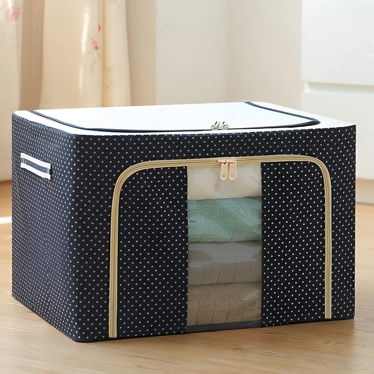 Gurtmiy 66 Litre Clothes Storage Bag, Foldable Large Capacity Organizer With Zipper, Fabric Storage For Blankets, Quilts & Wardr