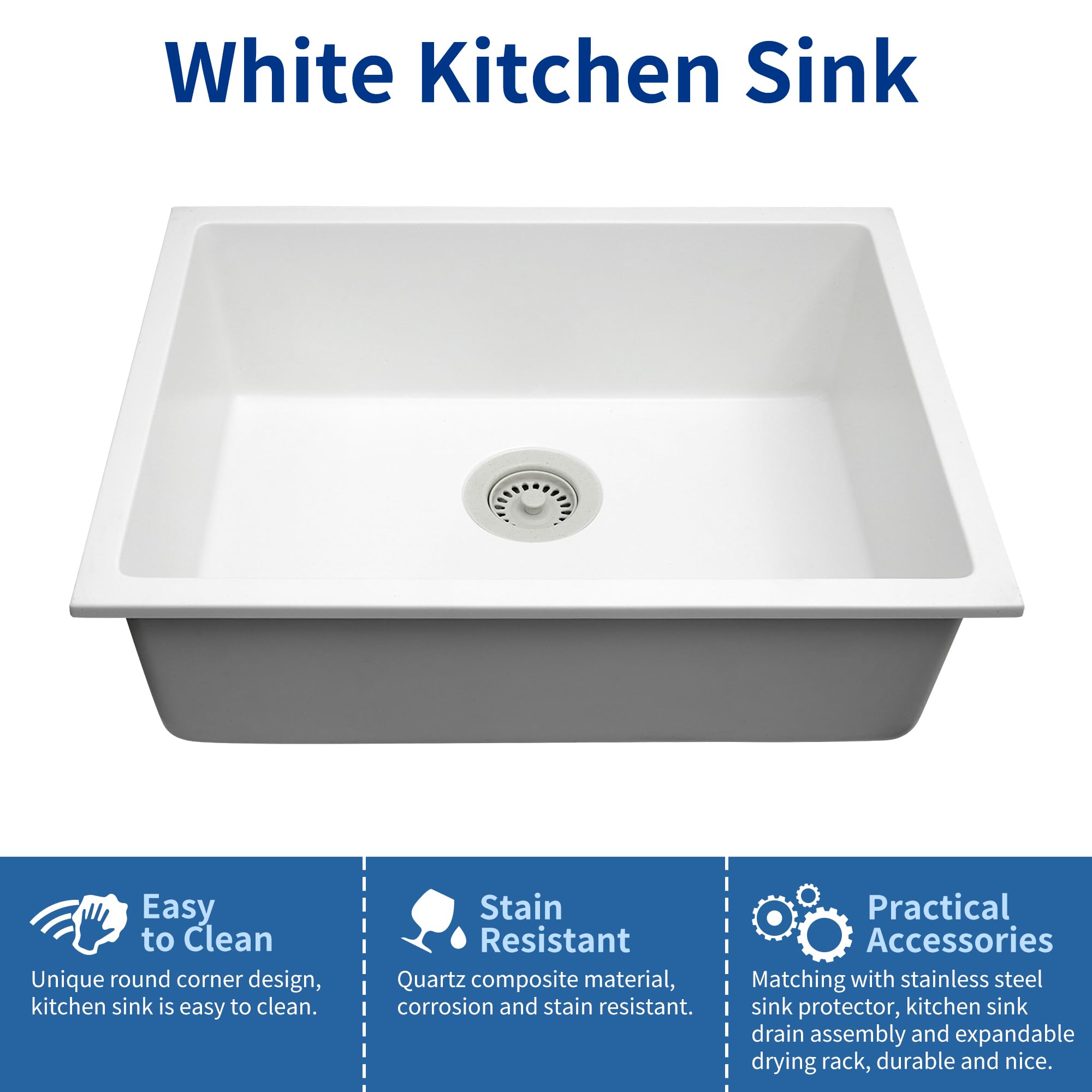 Monsinta Bar Sink, Undermount Kitchen Sink, 23 Inch White Bar Sink, Bar Sink Undermount With Accessories, Granite Kitchen Sink,