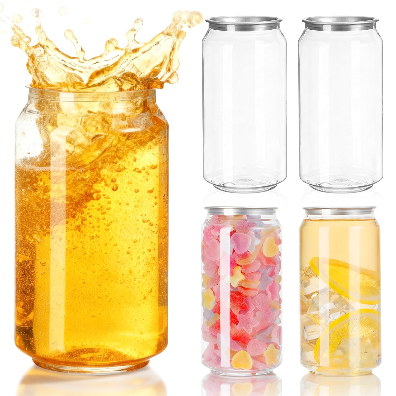 Cabilock 10Pcs Plastic Juice Bottles with Caps, Beverage Bottles Can Sealer Reusable Clear Drink Containers for Iced Coffee Tea 