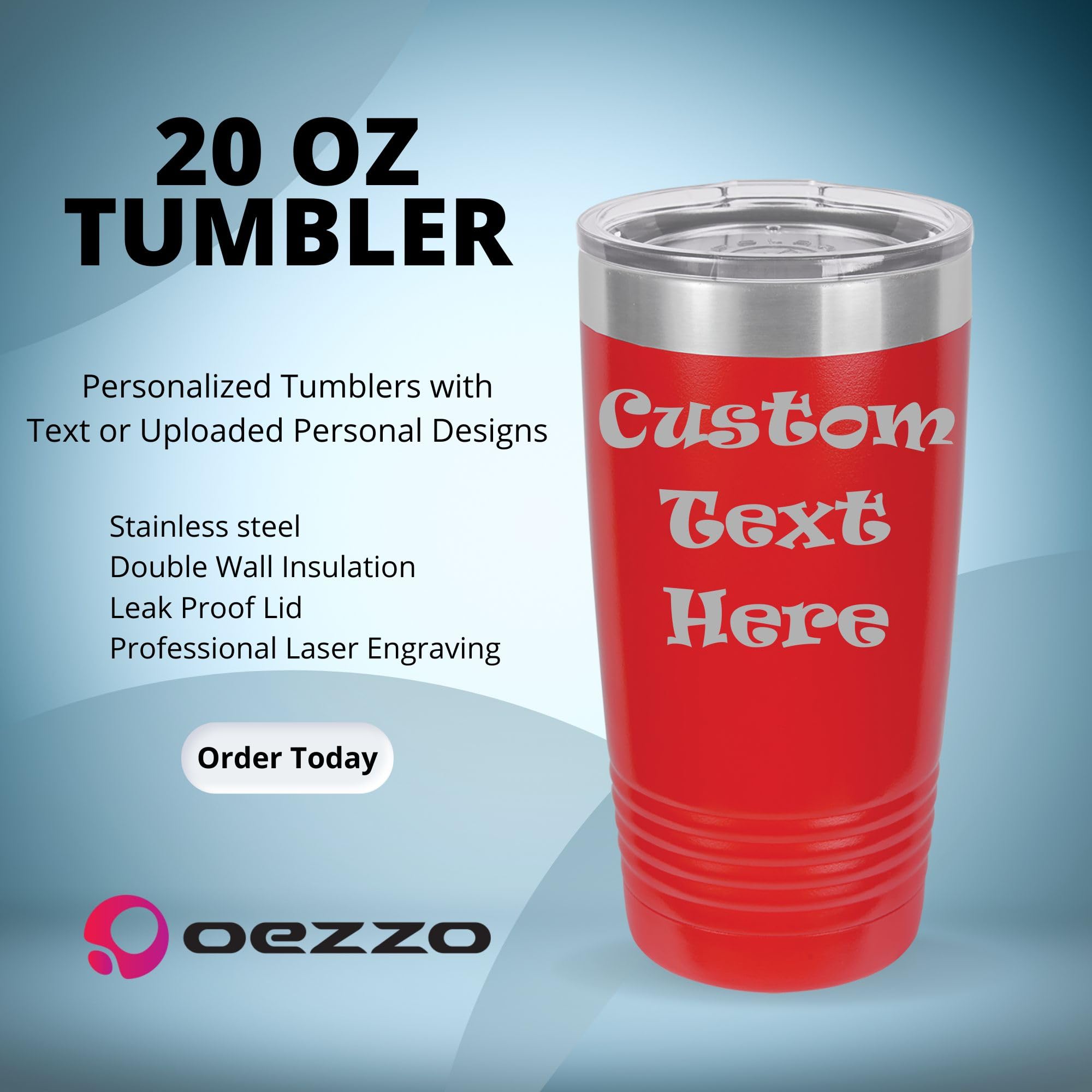 Oezzo Customized Red 20Oz Insulated Tumblers, Double Wall Personalized Bottles With Splash And Leak Proof Upgraded Slider Lid, F