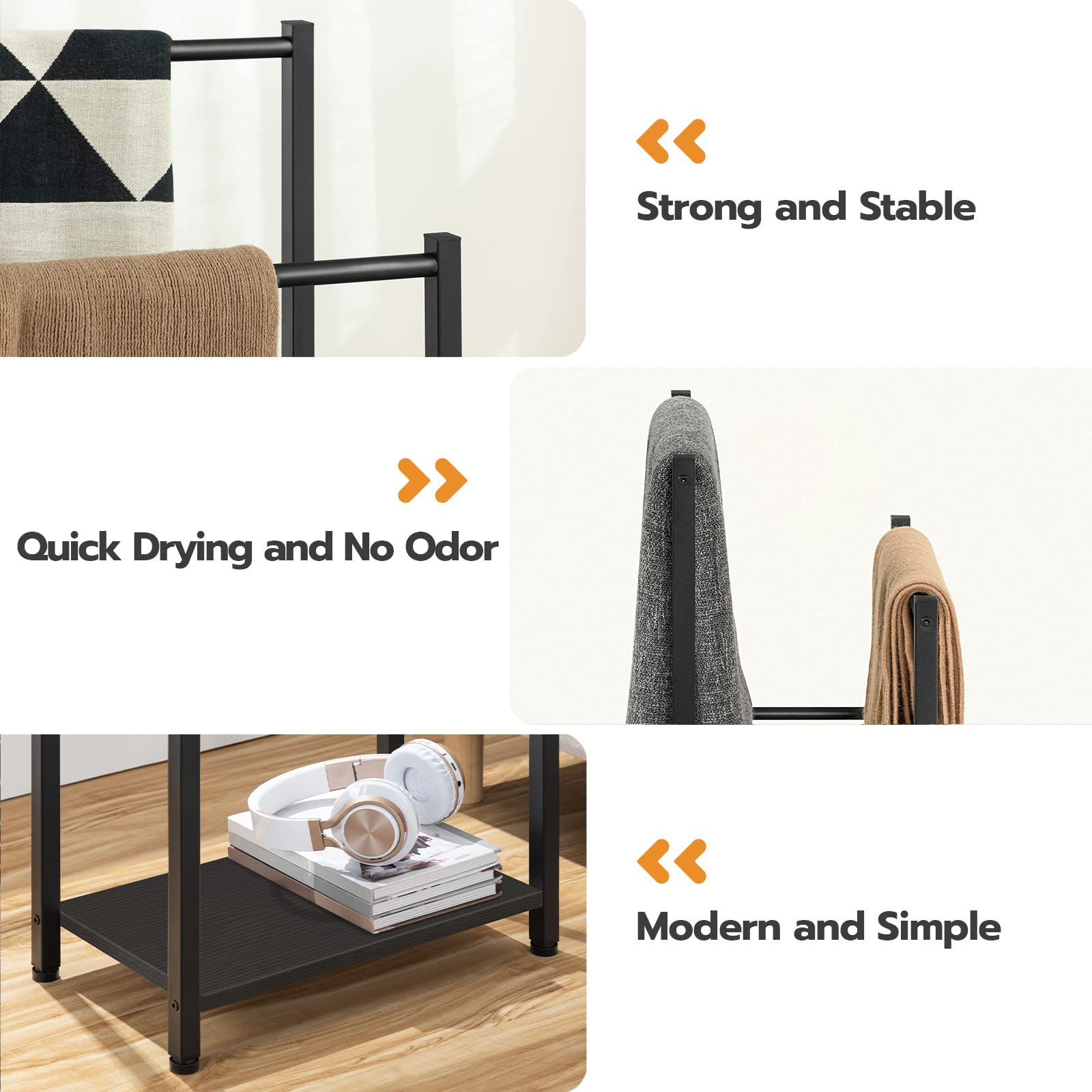 Hoobro Free Standing Towel Rack For Bathroom, 16.5'' L X 9.4'' W X 31.5'' H, 2 Tier Blanket Rack, Blanket Holder, Drying And Dis