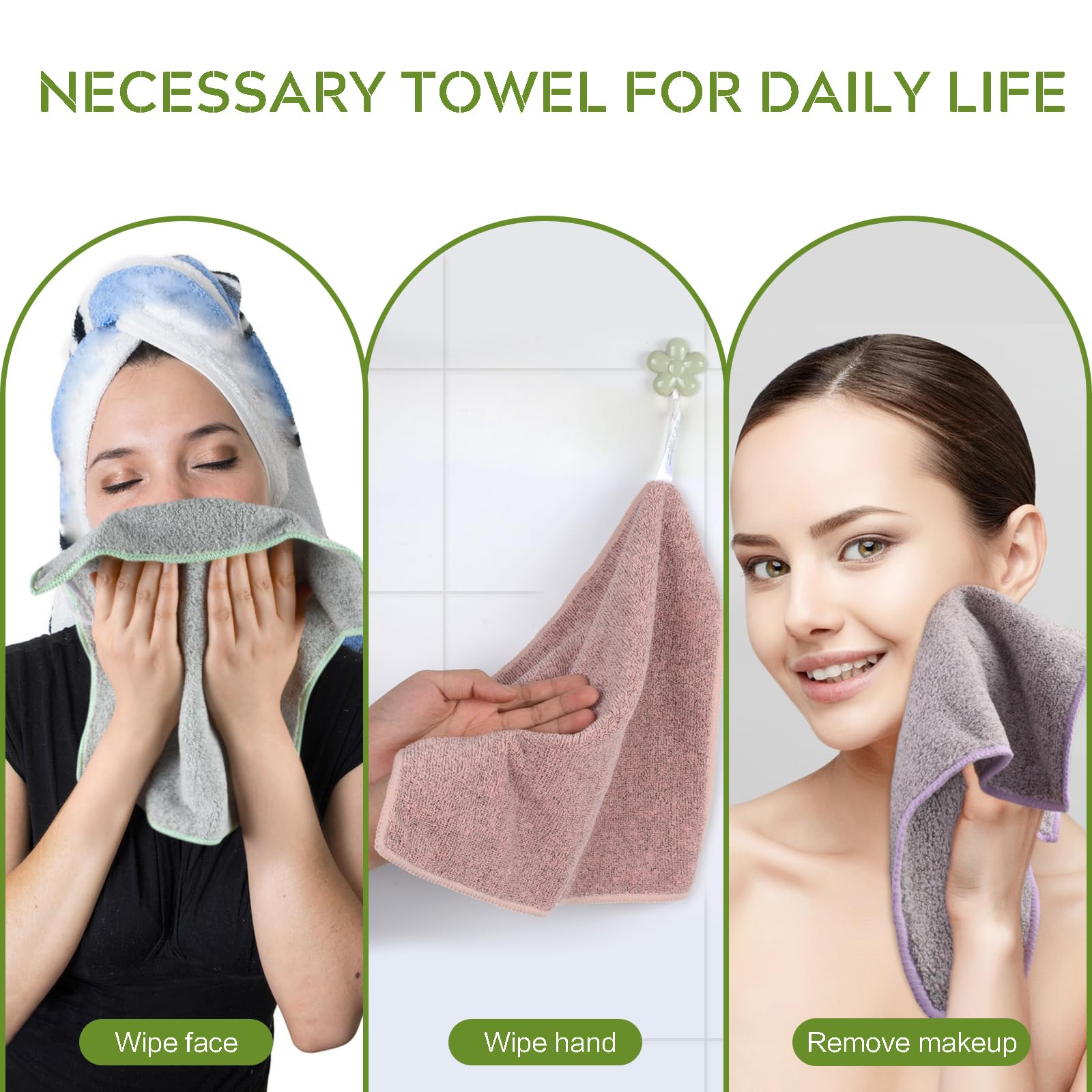 SINLAND Microfiber Face Towels Ultra Soft Bamboo Charcoal Facial Washcloths Face Cloth for Bath 12Inch x 12Inch 6 Pack