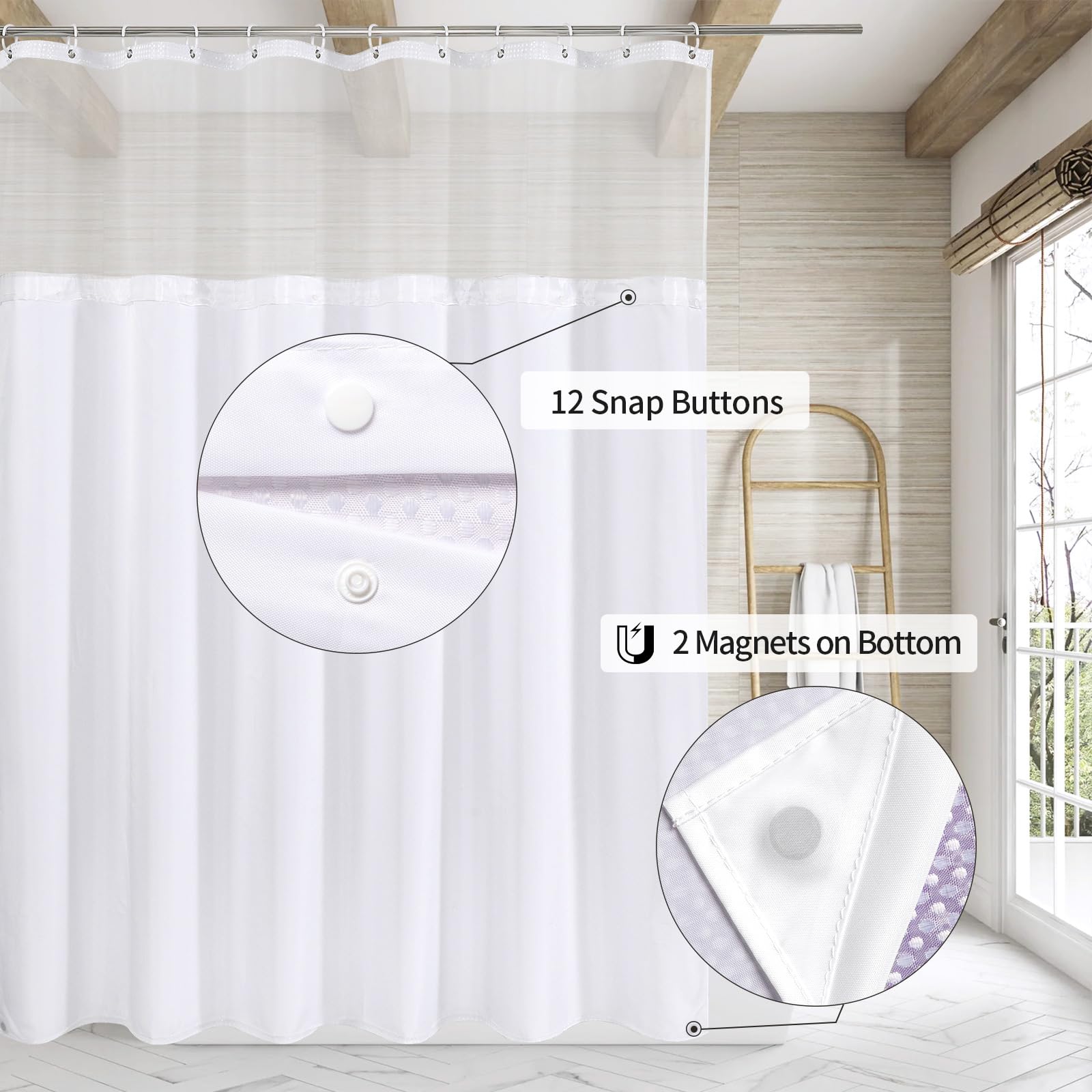 MitoVilla Purple Ombre Waffle Shower Curtain with Snap-in Liner  Modern Waffle Weave Fabric Shower Curtain  Luxury Heavy Cloth Shower Curtain for Neutral Hotel & Spa Bathroom Decor  72 x 72