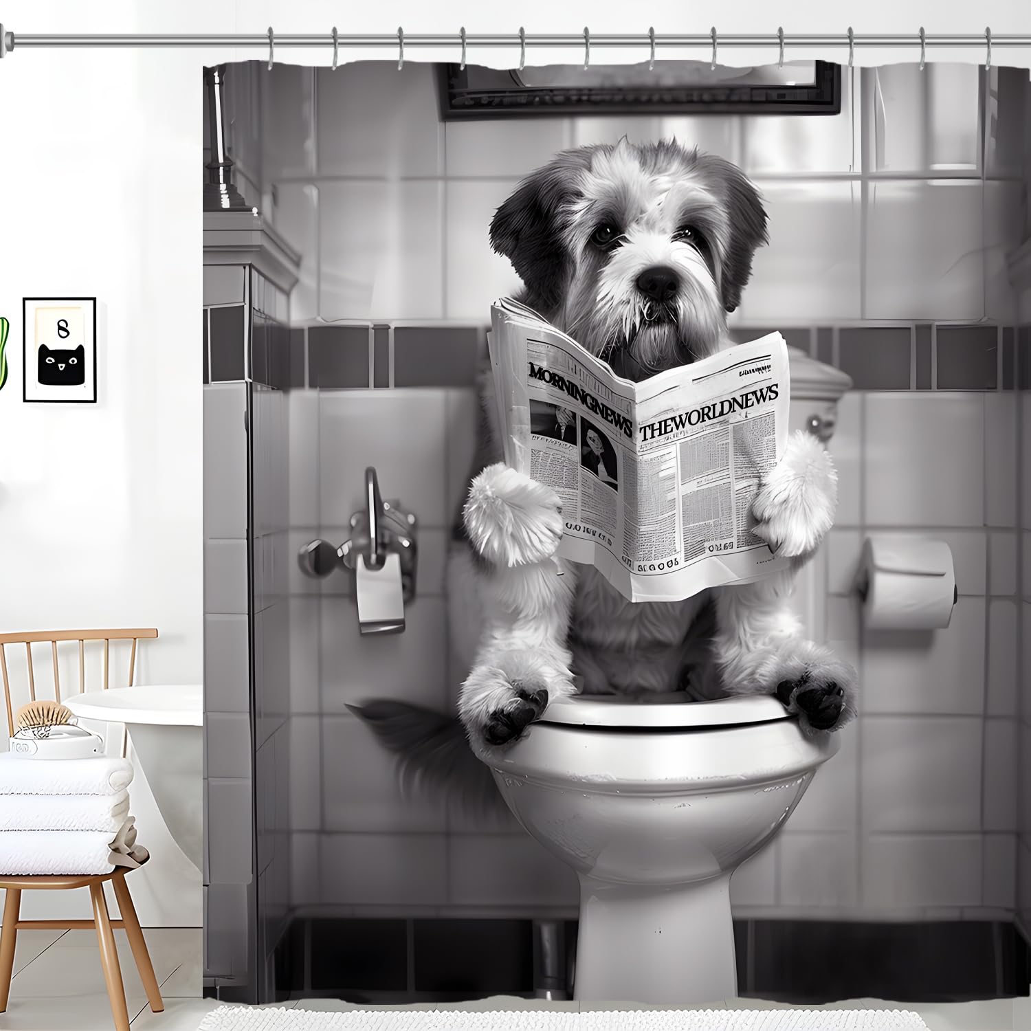 Focal20 Funny Dog Shower Curtains, Cool Dog Read Book Shower Curtain, Fun 72 x 72 Inch Pet Puppy Waterproof Shower Curtains with