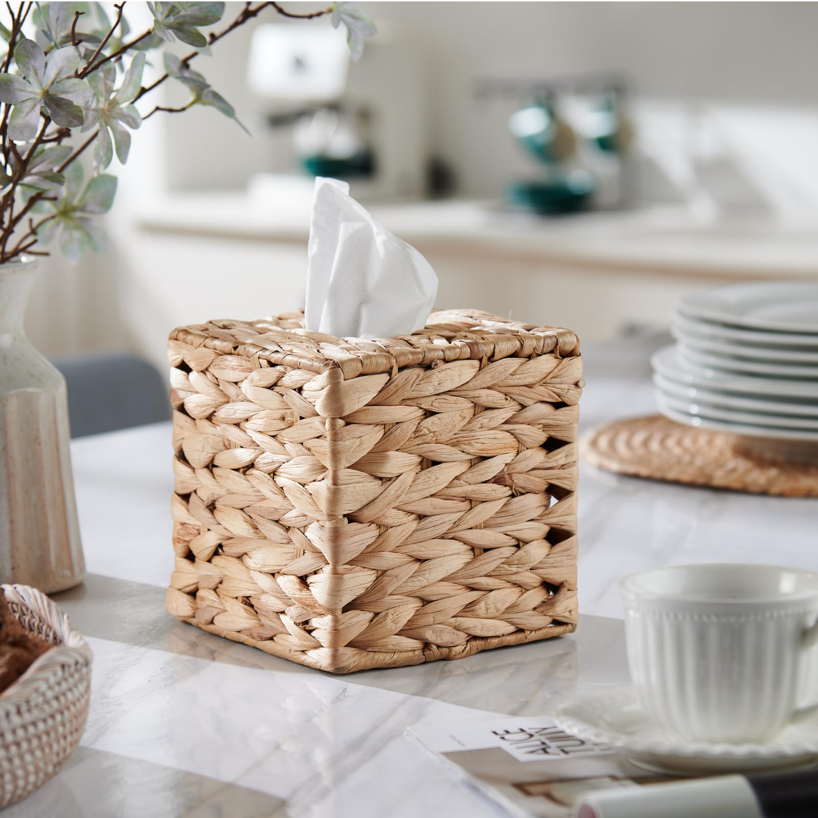 Tissue Box Cover Square, Rattan Tissue Box Holder -Boho Decorative Woven Facial Tissue Holder On Table And Bathroom By Yangqihom