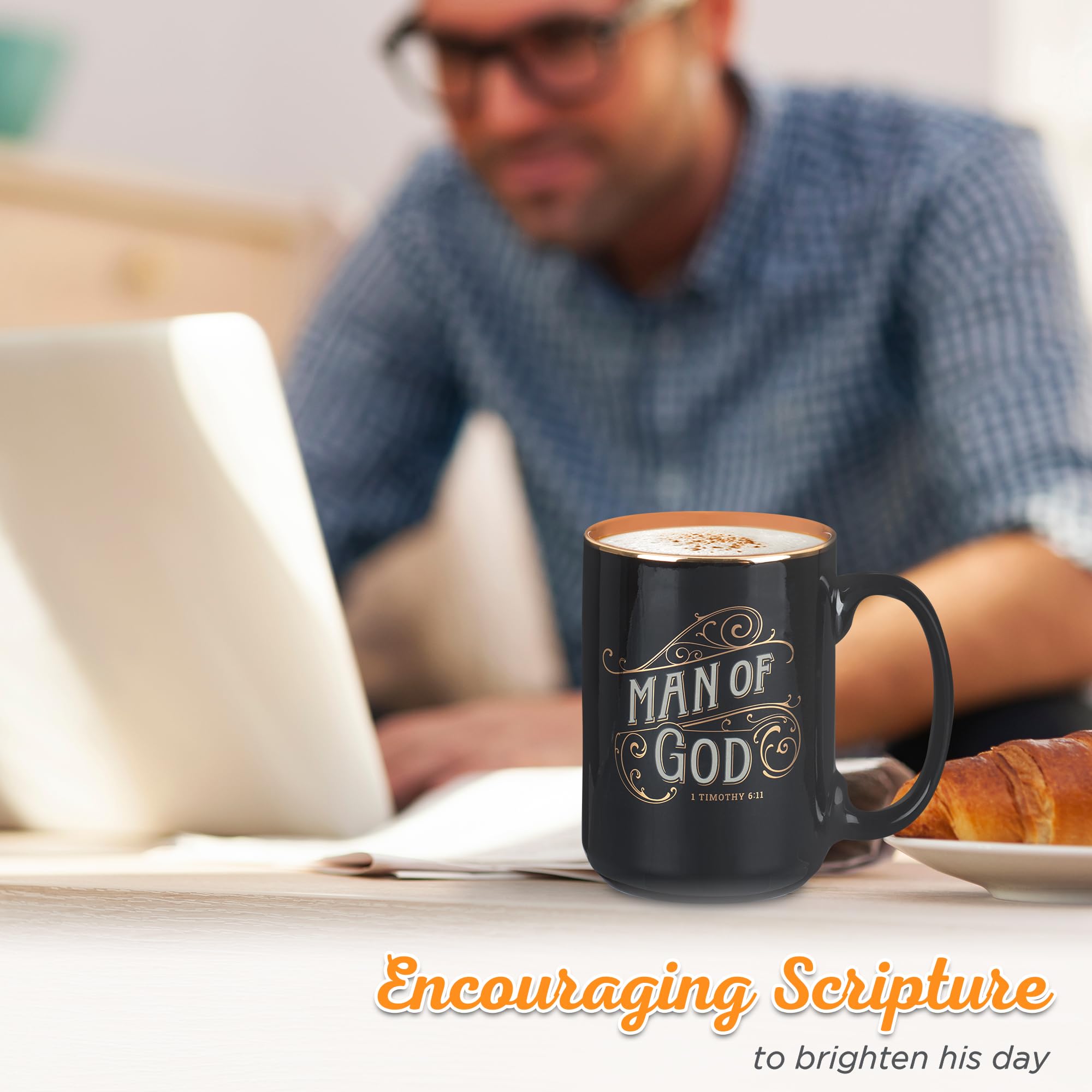 Christian Art Gifts Large Ceramic Coffee & Tea Mug for Men: Man of God Bible Verse, Black, 14 oz.