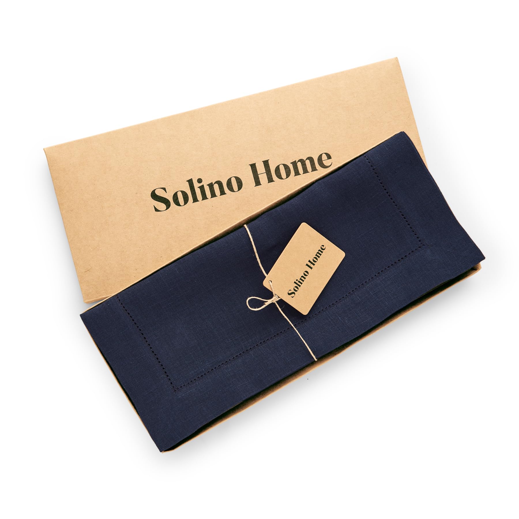 Solino Home Linen Indigo Navy Table Runner 108 Inches Long - Sonoma Hemstitch 100% Pure Linen Prewashed Dining Table Runner 14 X