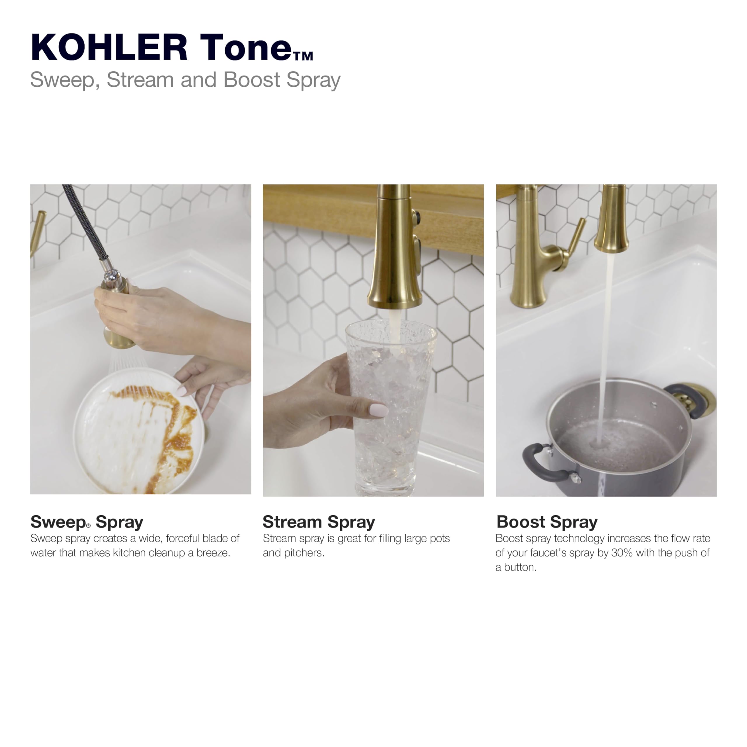 Kohler 23766-Bmb Tone Kitchen Sink Faucet, Matte Black With Moderne Brass