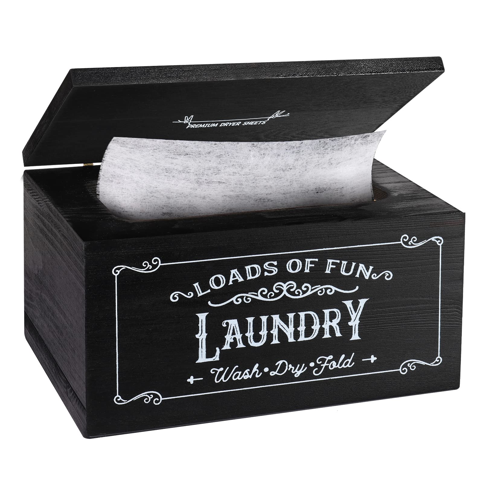 Mincord Dryer Sheet Holder, Wooden Dispenser With Hinged Lid For Fabric Softener Sheets, Rustic Container Storage Box, Farmhouse