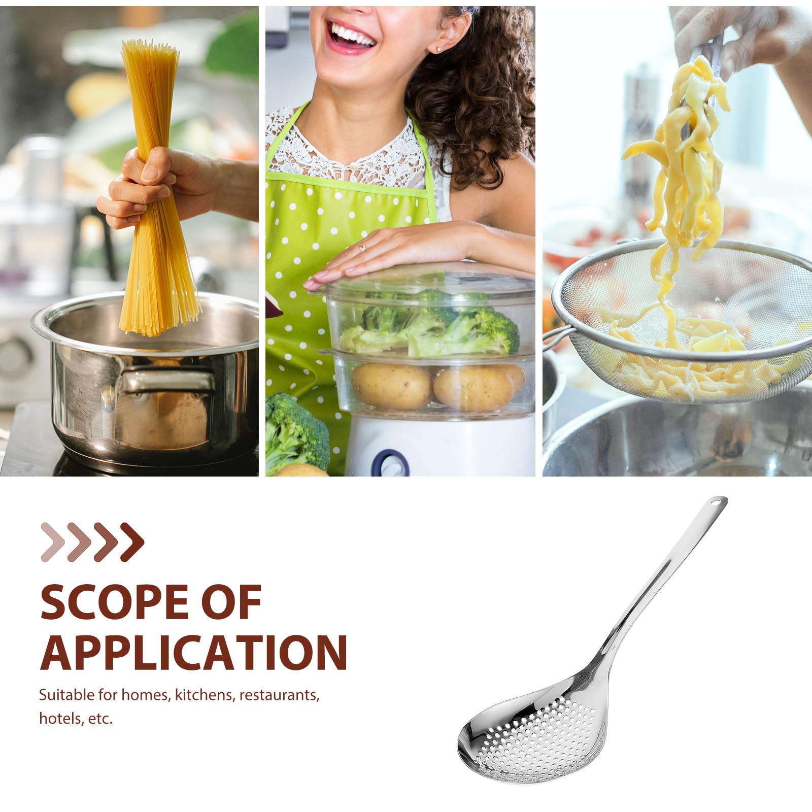 Slotted Spoons For Cooking - Stainless Steel Skimmer Spoon With Handle And Hanging Holes - Fine Mesh Strainer Spoon Spider Strai