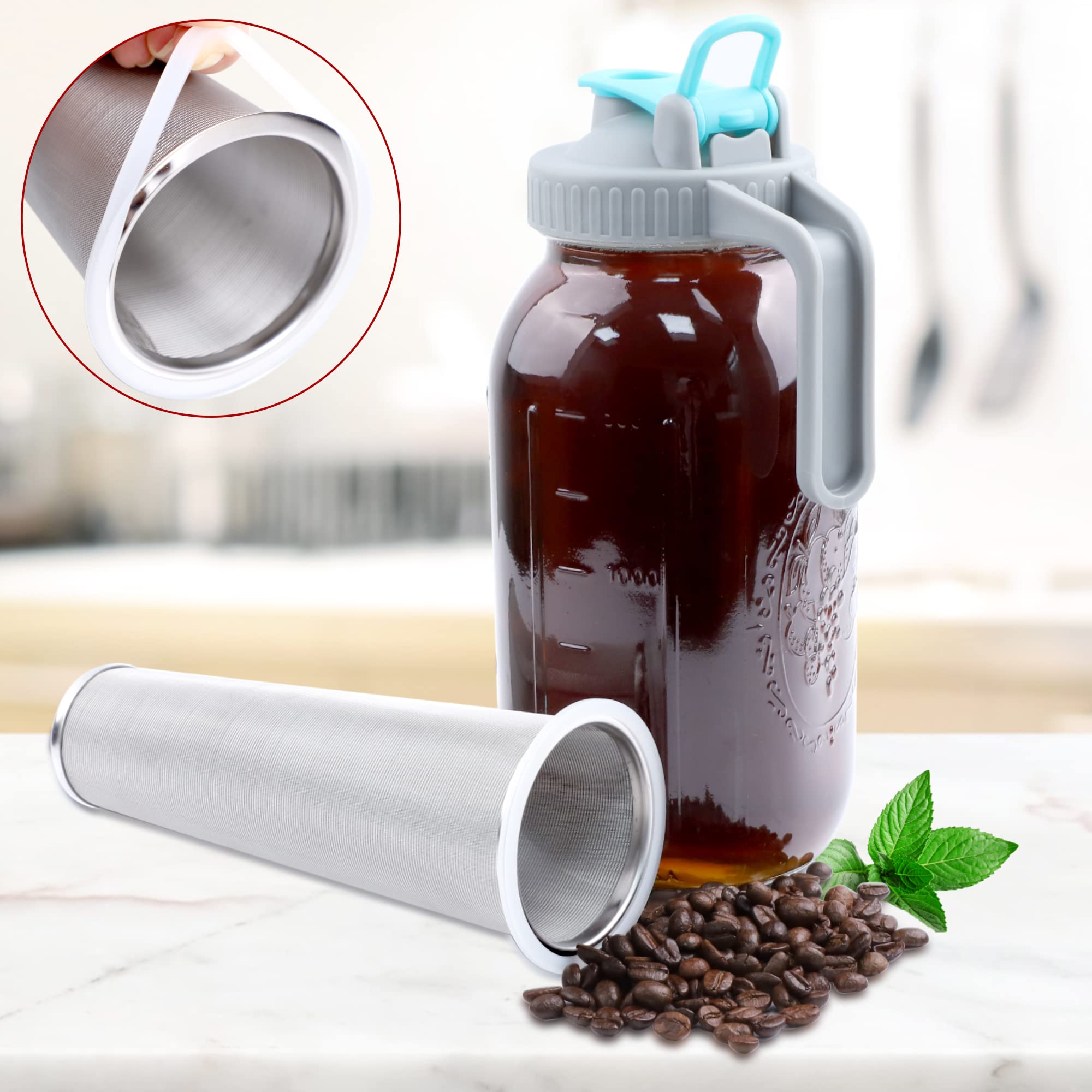 Gmsweet Mason Jar Cold Brew Coffee Maker 32 Oz Wide Mouth Cold Brew Pitcher With Brewer Filter For Coffee, Iced Tea, Sun Tea, Le