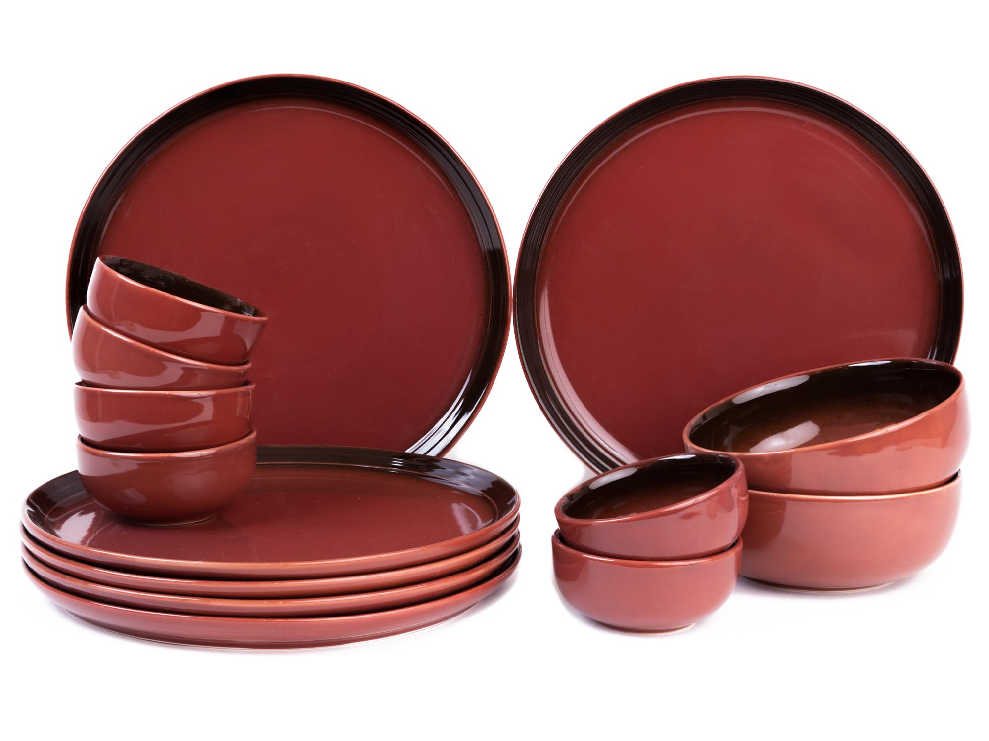 Bodhi House Handcrafted Chip Resistance Porcelain Dinner Set, 14 Pieces Dish Set Serving For 6, Microwave And Dishwasher Safe, B