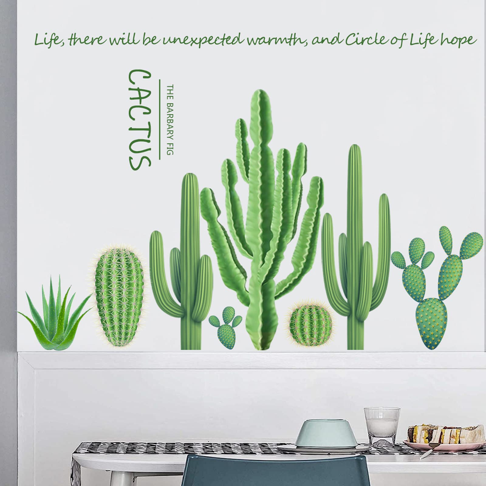 Maydahui Cactus Wall Decals Green Succulent Plant Wall Stickers(25 X 37 Inch) Peel Stick Inspirational Quotes Tropical Cactus Wa