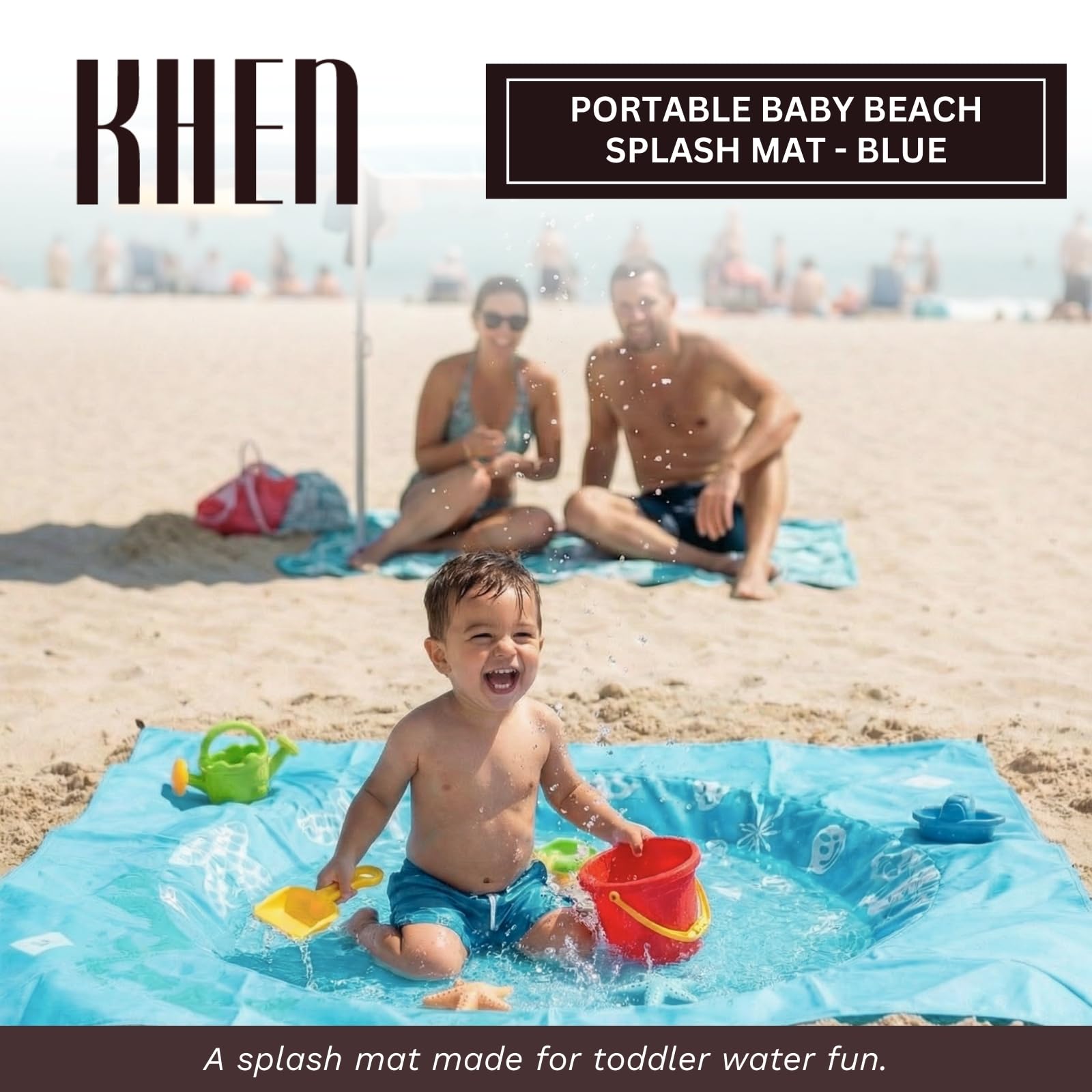 Khen Baby Beach Splash Mat Blue, 1 Piece, 78.74 x in Waterproof Polyester Portable Foldable