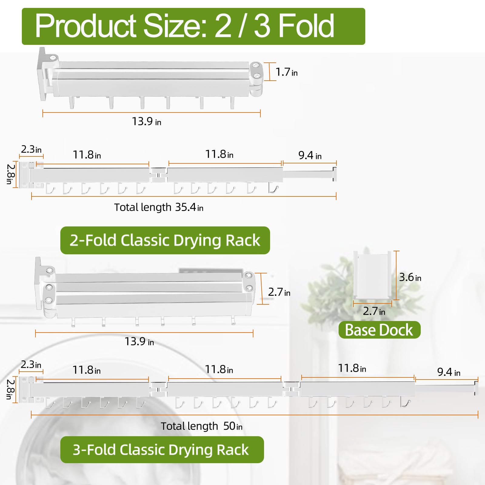 Kelisiting Retractable Clothes Drying Rack 2 Fold White-Laundry Drying Rack Space Saver Foldable Durable for Laundry Balcony Bathroom Patio Dormitory Apartment
