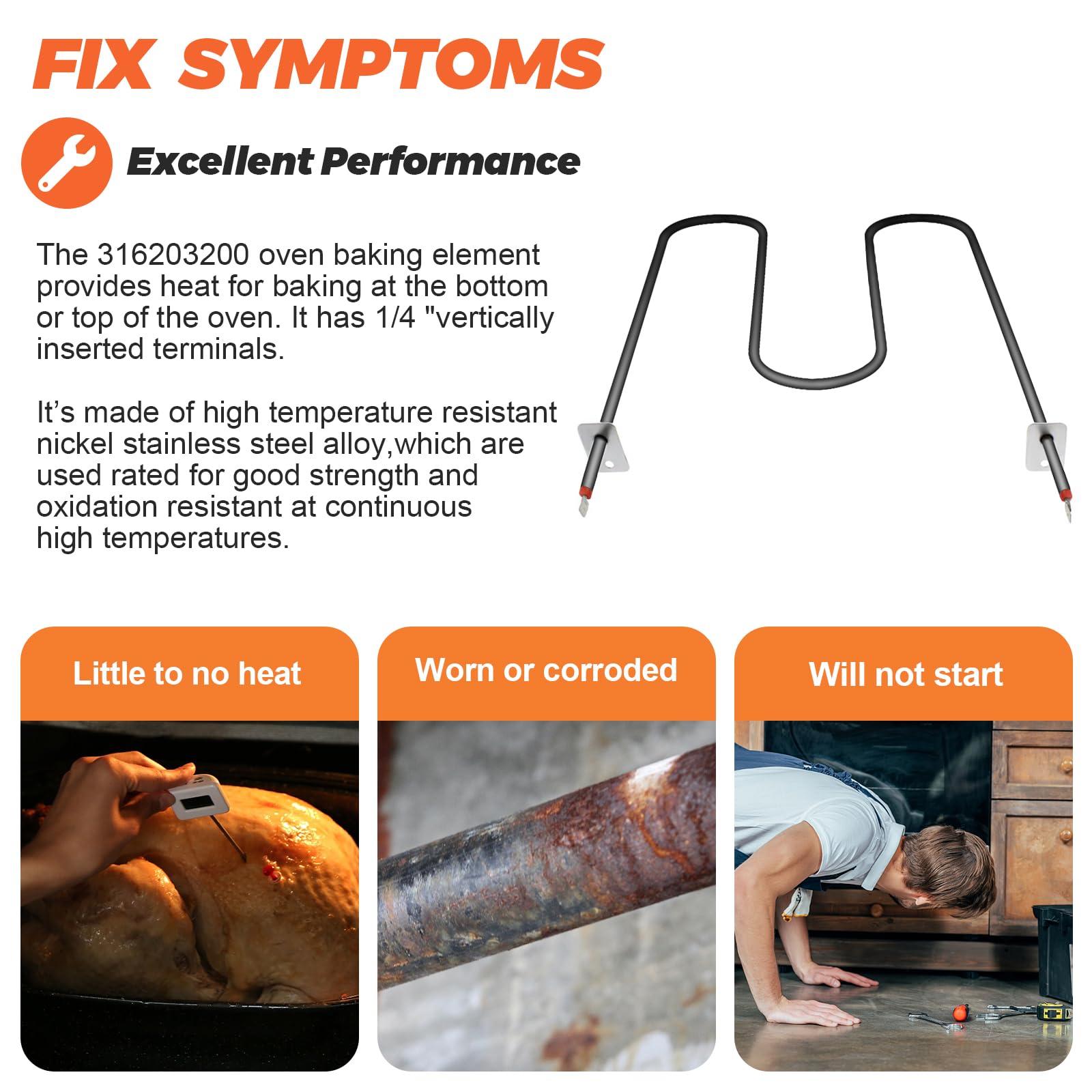 Beaquicy 316203200 Oven Bake Element - Replacement For Ken-More Crosley Frigidaire Kelvinator Oven - Replaces 316199900 832973 C