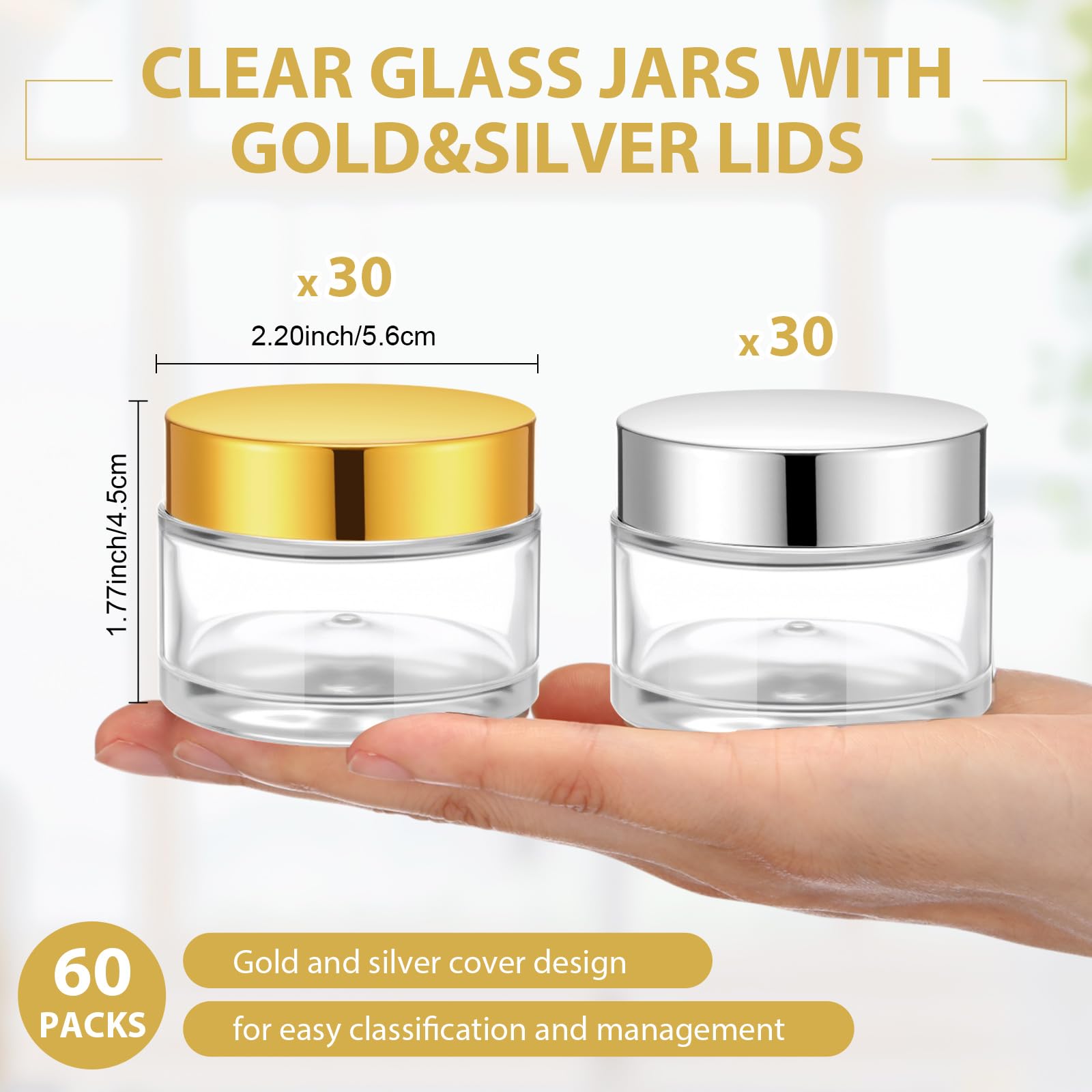 Meanplan 60 Pack 2 Oz Small Glass Jars With Lids Round Glass Sample Cosmetic Jars With Inner Liners For Condiment Containers Reu