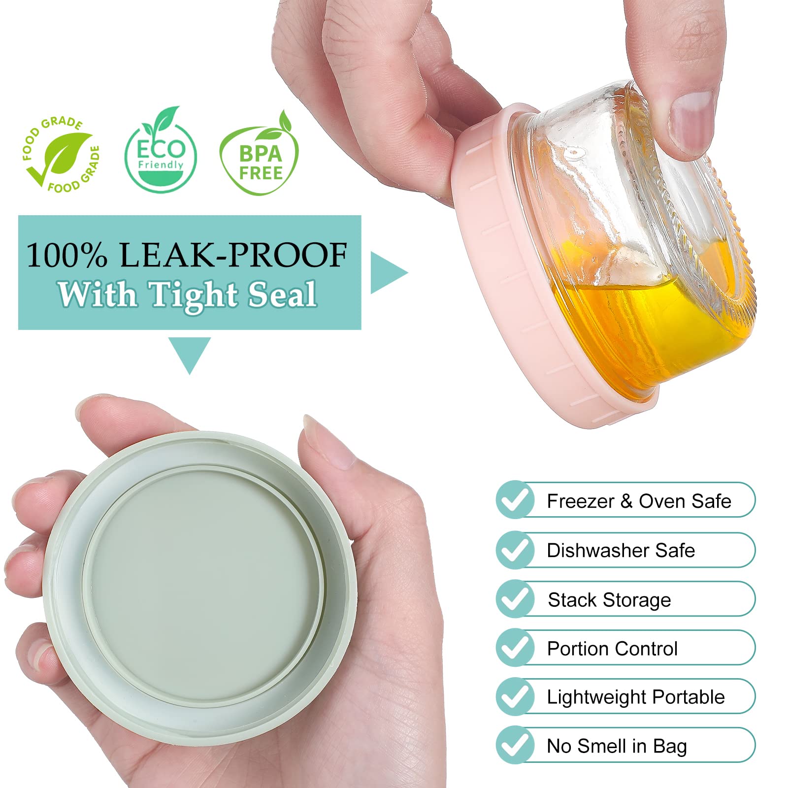 Vitever [6 Pack] Salad Dressing Container To Go, 2.7 Oz Glass Small Condiment With Lids, Dipping Sauce Cups Set, Leakproof Reusa