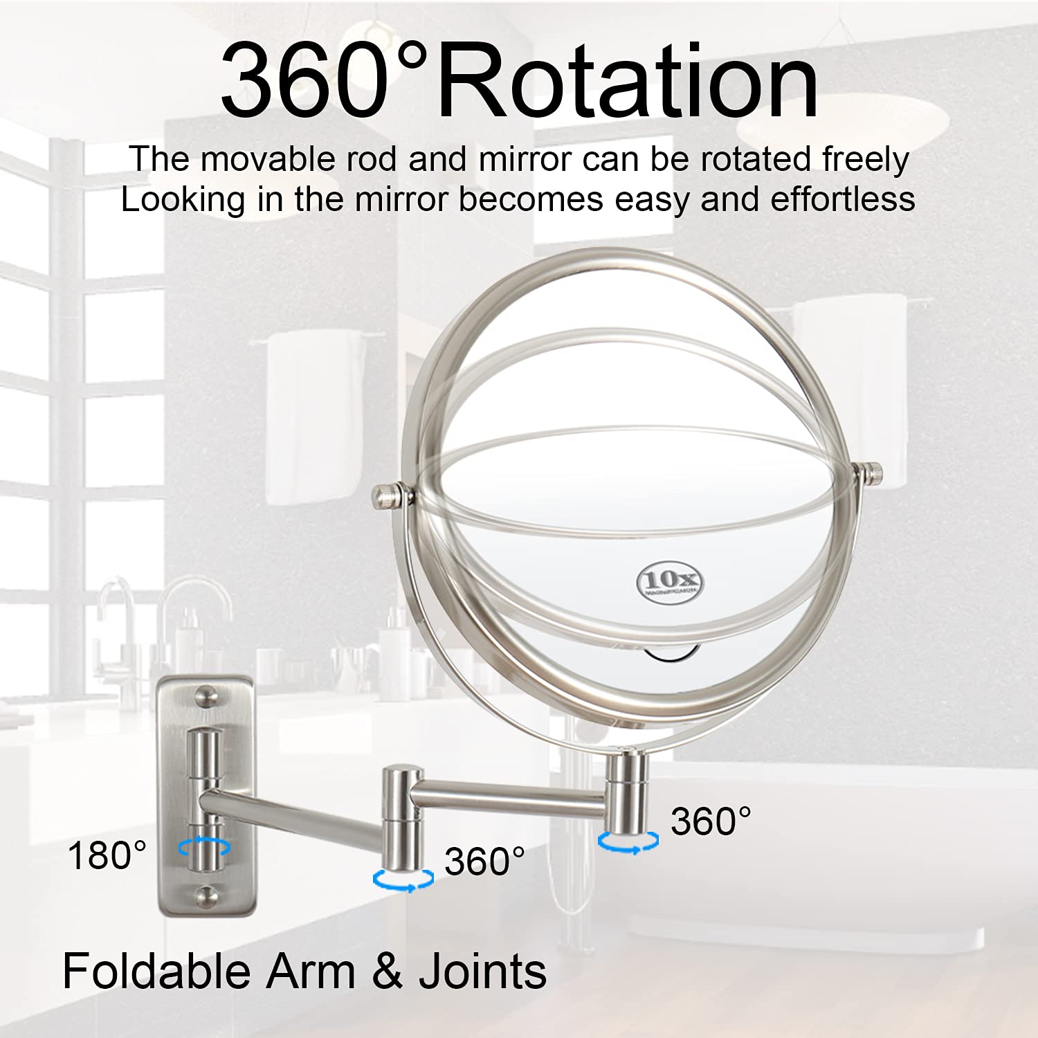 LANSI Wall Mounted Makeup Mirror  1x/10x Double-Side Magnifying Mirror 8 Inch Vanity Mirror  360