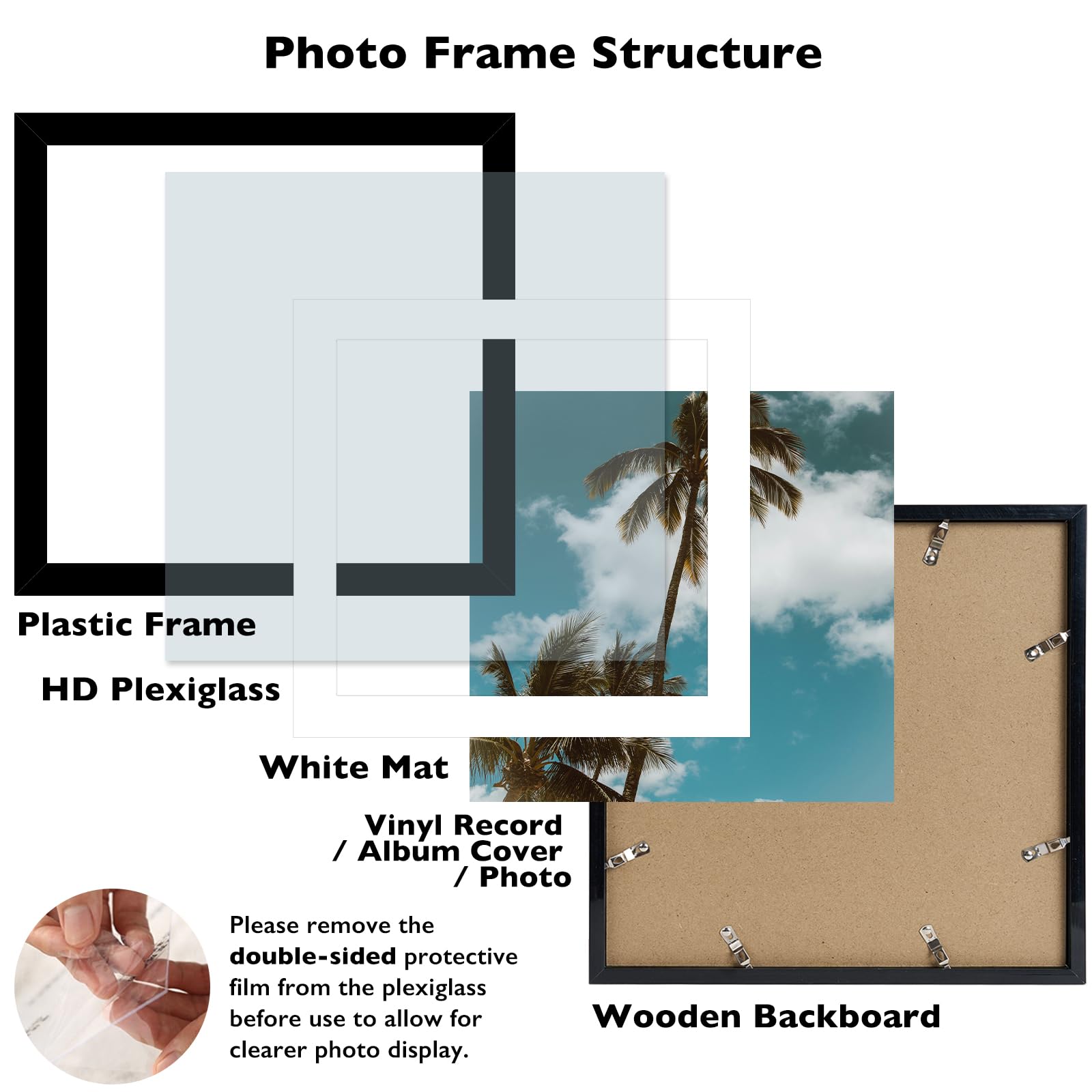 JCJMY 12.5x12.5 Vinyl Record Frame with 10x10 Mat for Vinyl Record Album Cover Poster, Display Picture 10x10 with Mat or 12.5 x