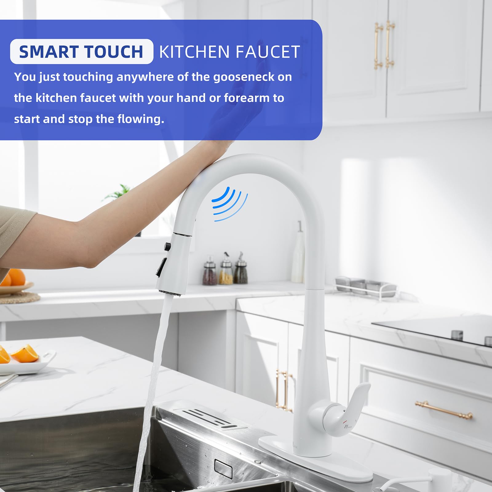 Hghgk Touch On Kitchen Faucet With Soap Dispenser And Pull Down Sprayer - Single Handle Kitchen Sink Faucet, 1 Or 3 Hole Design