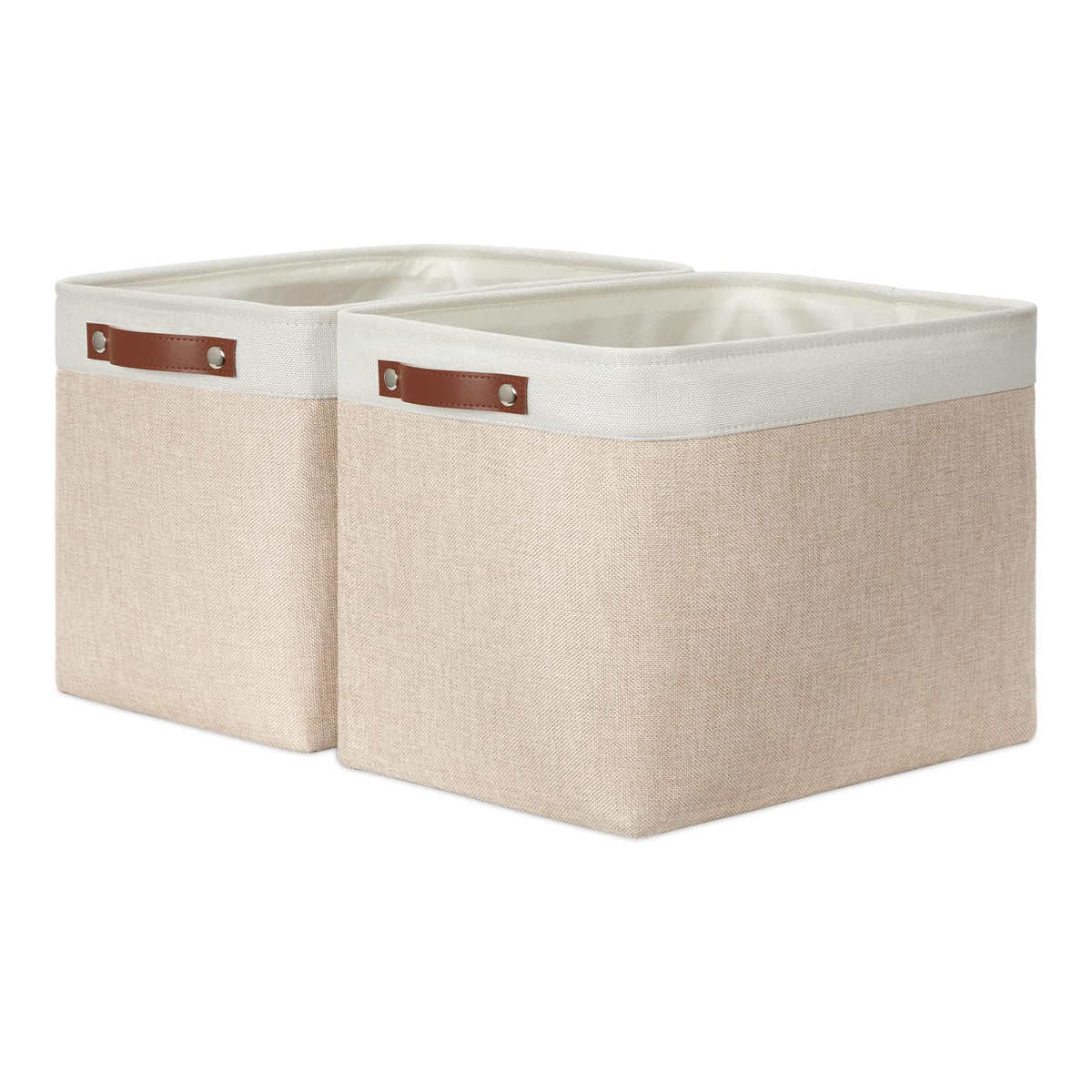 Dullemelo 2-Pack Large Storage Baskets For Organizing 16 ''X12 ''X12 '' Canvas Fabric Storage Basket Bins With Leather Handles F