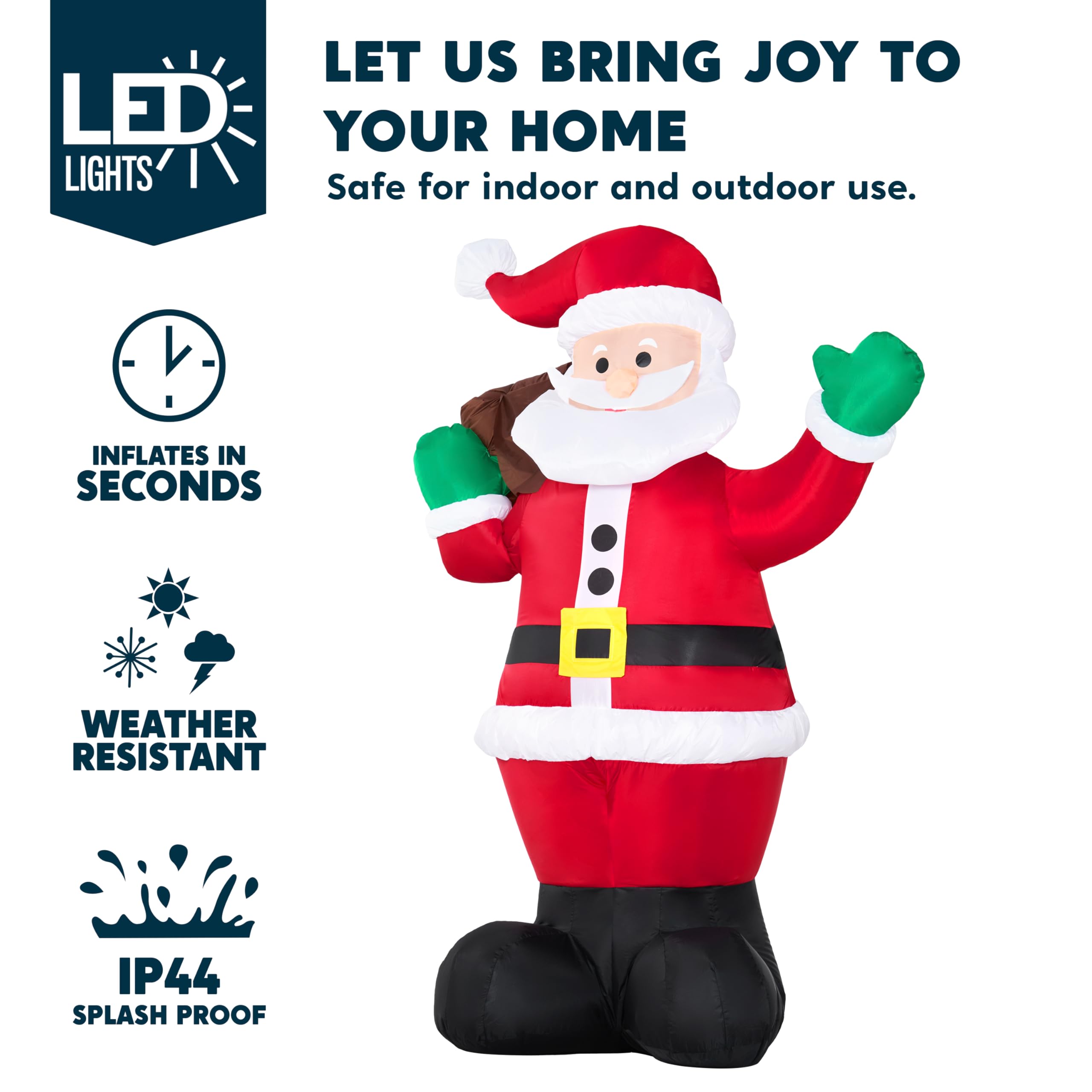 Joiedomi 6 FT Christmas Inflatable Santa with Gift Bag, Blow Up Xmas Inflatable Decorations with Build in LEDs for Christmas Dec