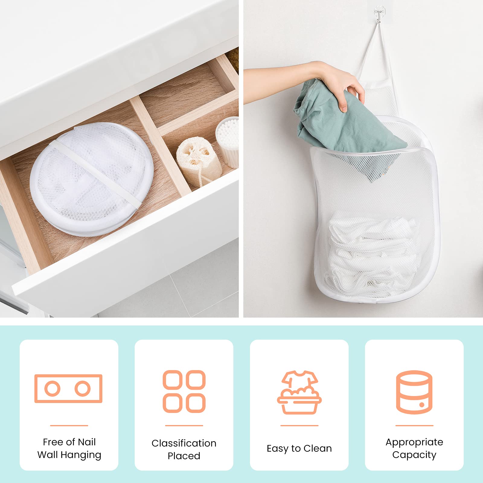 3 Pieces Hanging Laundry Hamper Laundry Bag To Hang Foldable Mesh Hamper Dirty Cloth Basket With Carry Handle Door Net Hampers F