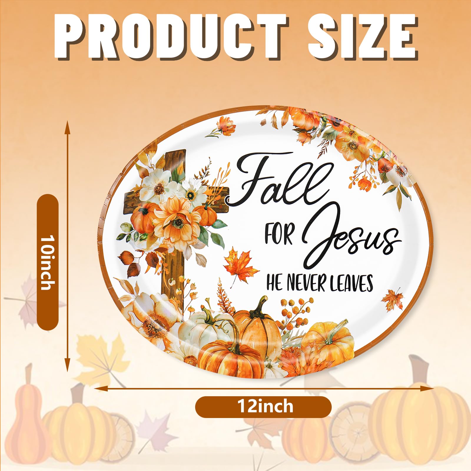 50 Pcs Fall Oval Paper Plates Pumpkin Floral Cross Disposable Dinner Plates for Autumn Thanksgiving Harvest Party Supplies