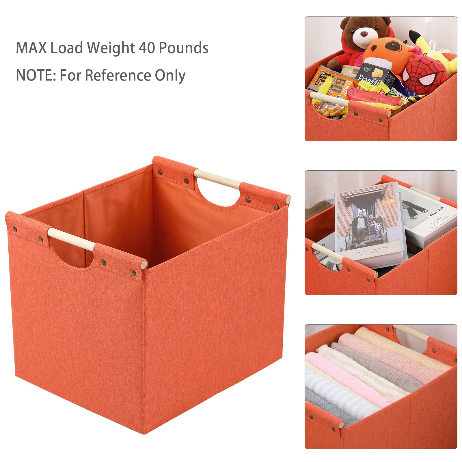 Hoonex Large Collapsible Storage Bins, Linen Fabric, Pack Of 2, Storage Baskets With Wooden Carry Handles And Sturdy Heavy Cardb