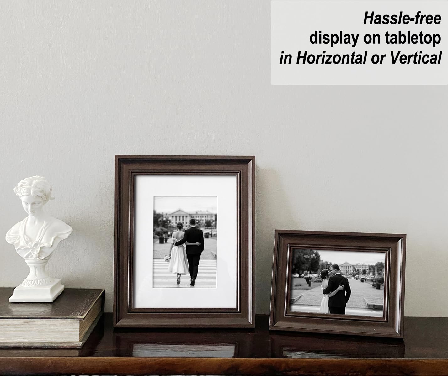 Yaetm 5x7 Picture Frame Set of 4, 1.4    Wide Molding & Dark Brown Photo Frames 5 x 7 with HD Tempered Glass, Display on Tableto